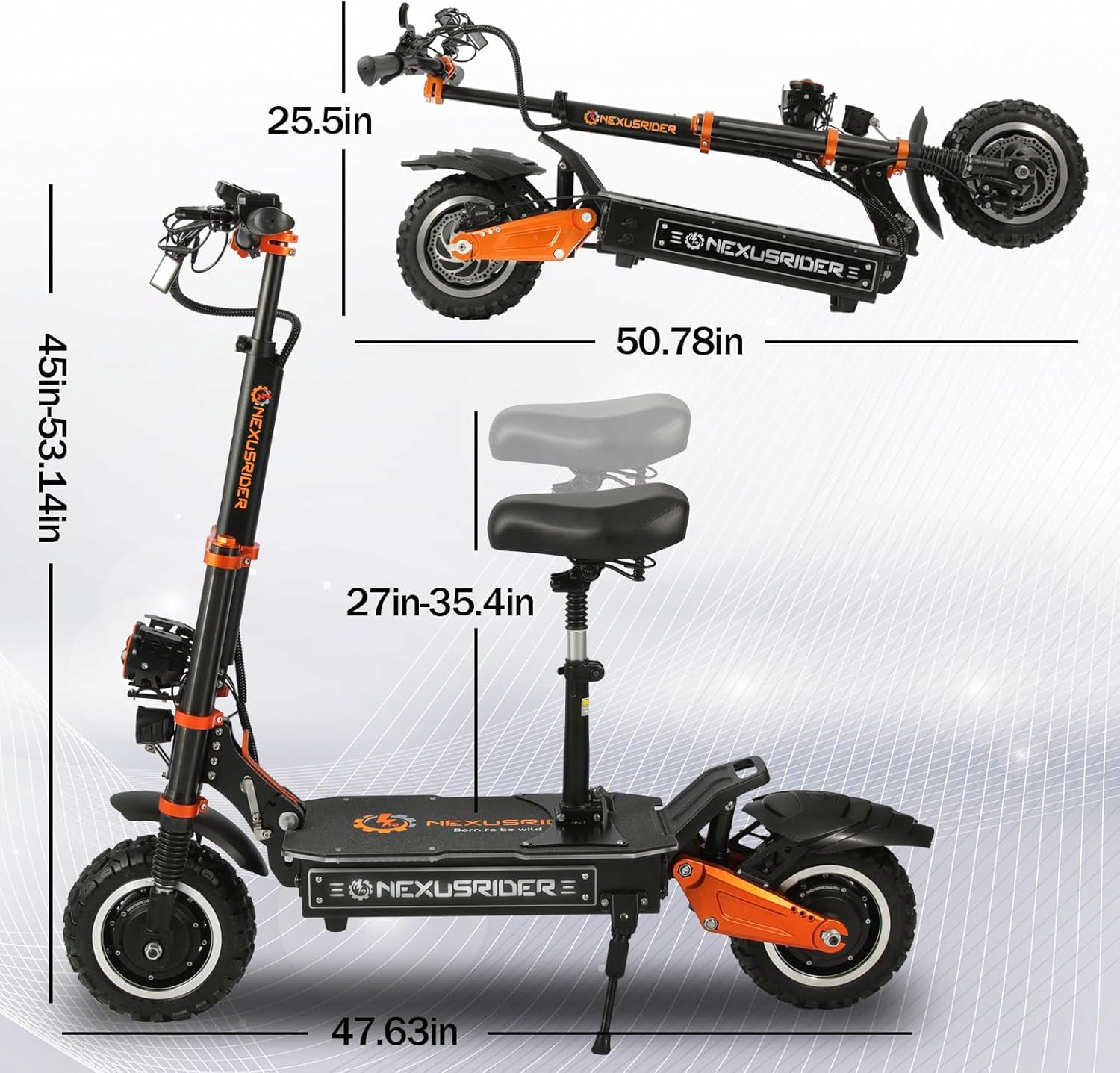 Geartist Electric Scooter for Adults, 6000W Dual Motor Off-Road Commuter, 58 MPH Max Speed, 60 Miles Range, 11-inch All-Terrain Tires (Orange, 60V 35Ah) 68db2