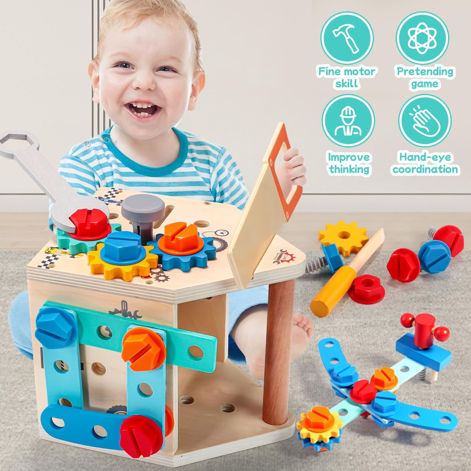 LTONLINE Wooden Kids Tool Set with Workbench and Storage Case (33 Piece Set) r6zcm