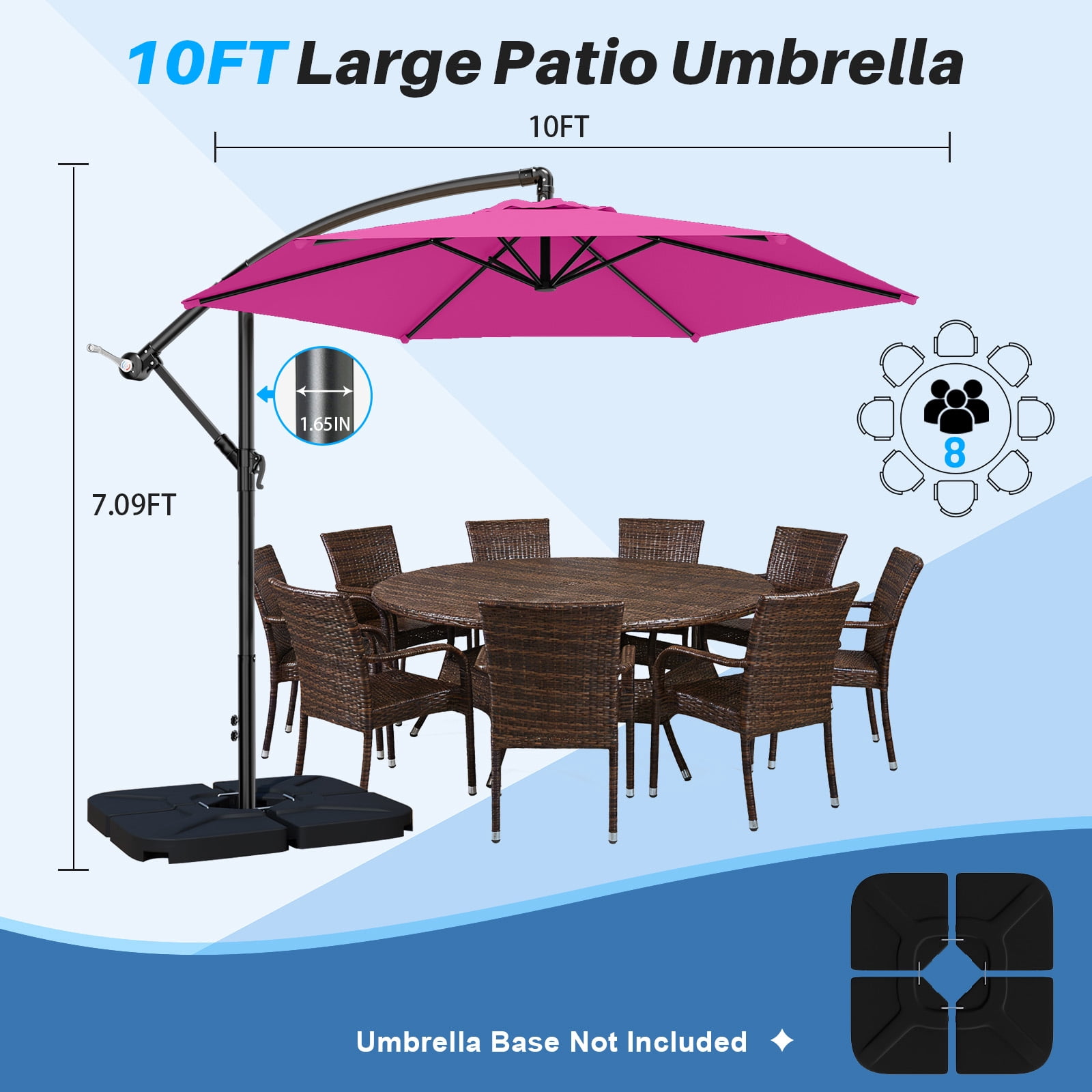 Easthome 10ft Offset Hanging Patio Umbrella with Tilt Adjustment and Wind Vent (Pink, 10 ft) x3qt1
