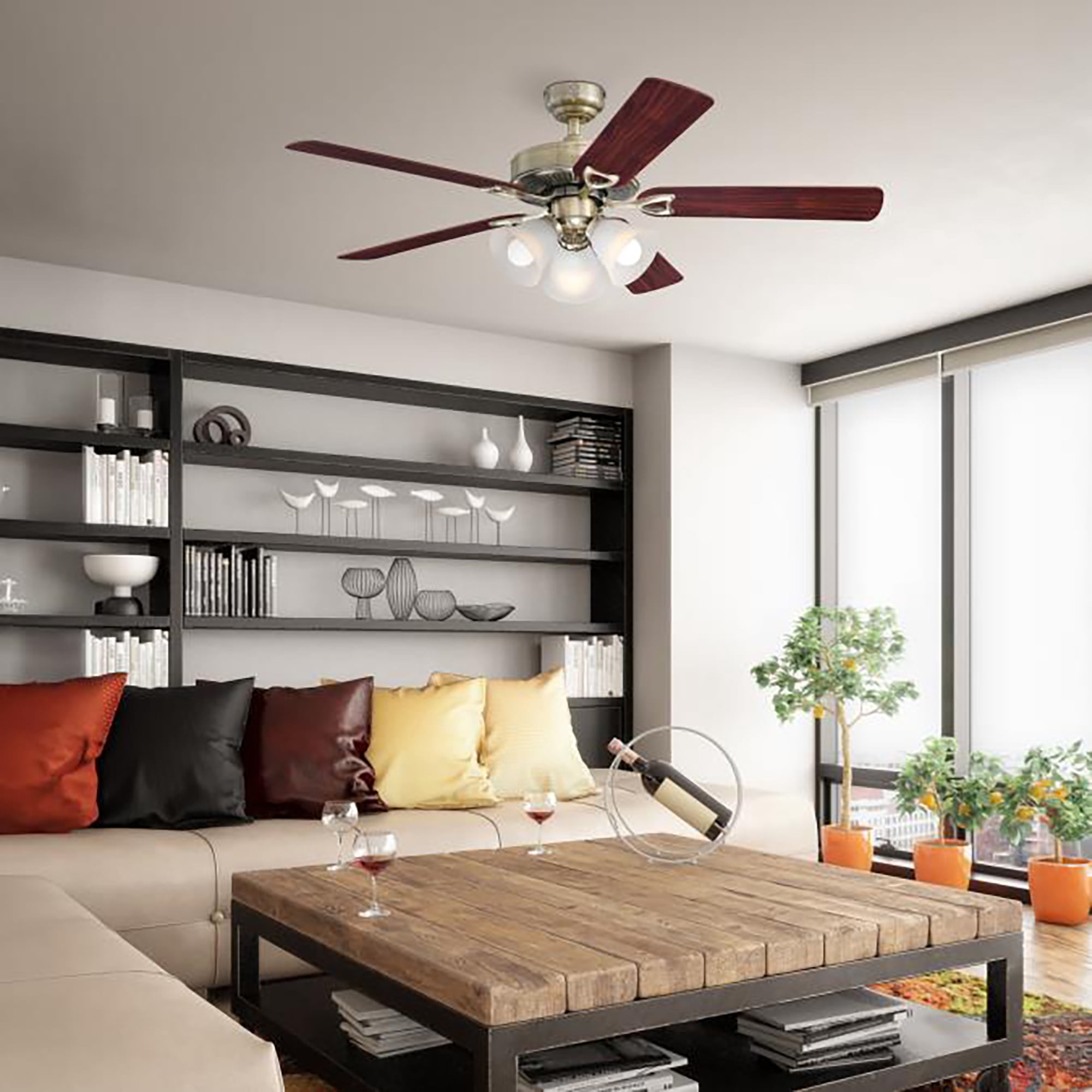Westinghouse 52 in. Antique Brass LED Indoor Ceiling Fan with Reversible Blades (Brown, 52 in.) mkqbg