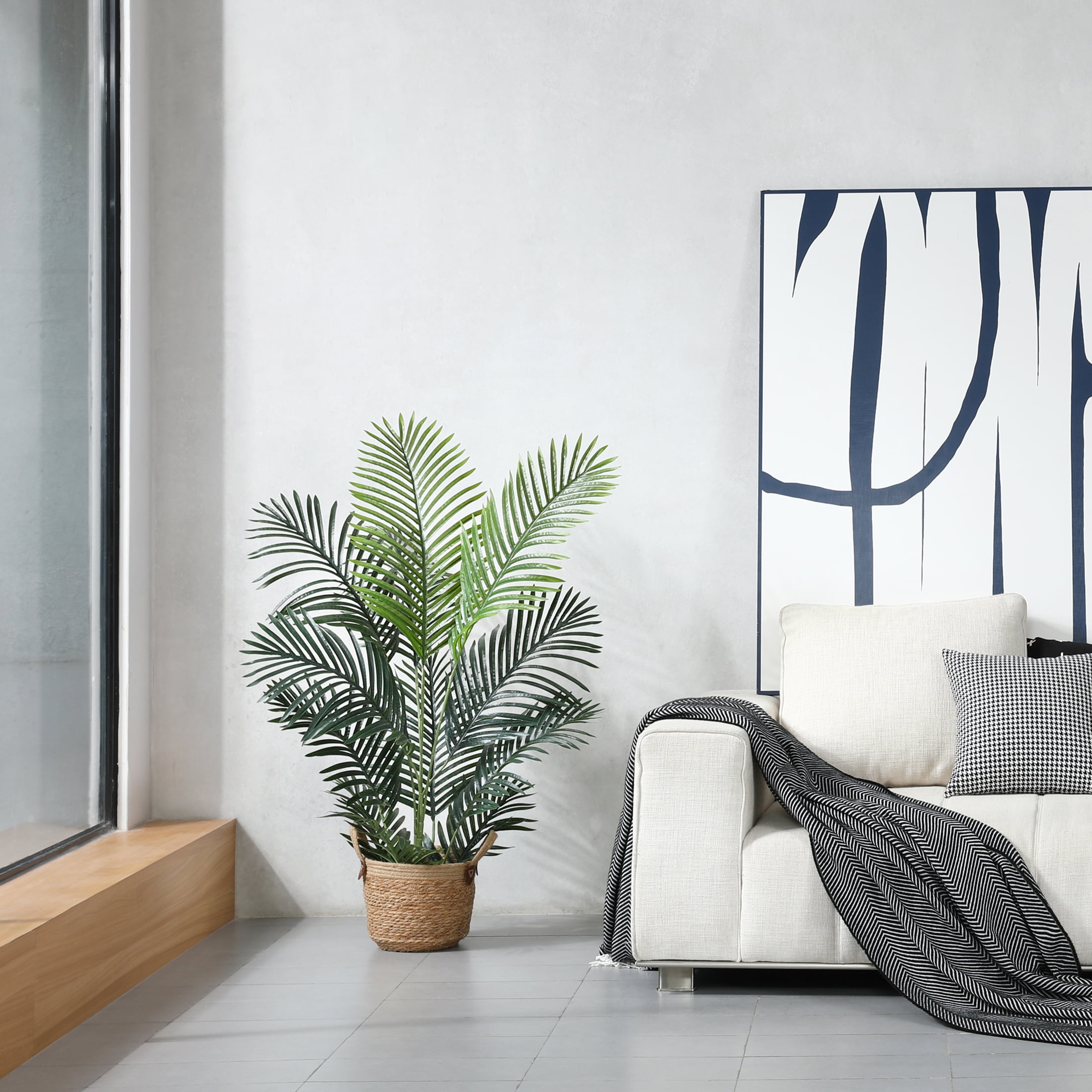DR.Planzen Artificial Majestic Palm Plant Lifelike Faux Ravenea Rivularis for Home and Office Decor (Green, 4 ft) qld5r