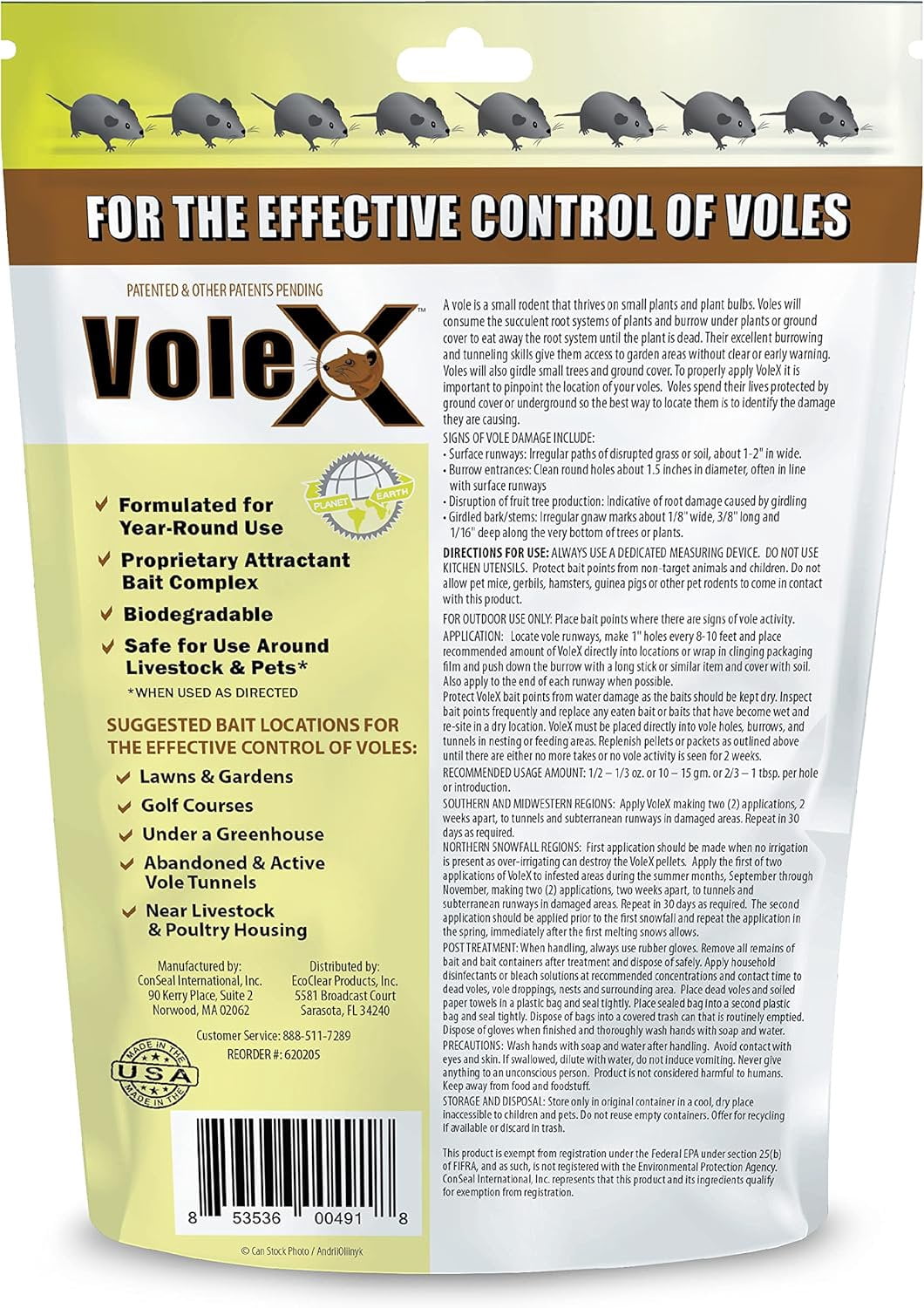 VoleX Vole Killer and Repellent Bait Pellets (Natural Mechanical Action, 8 oz) rzv69