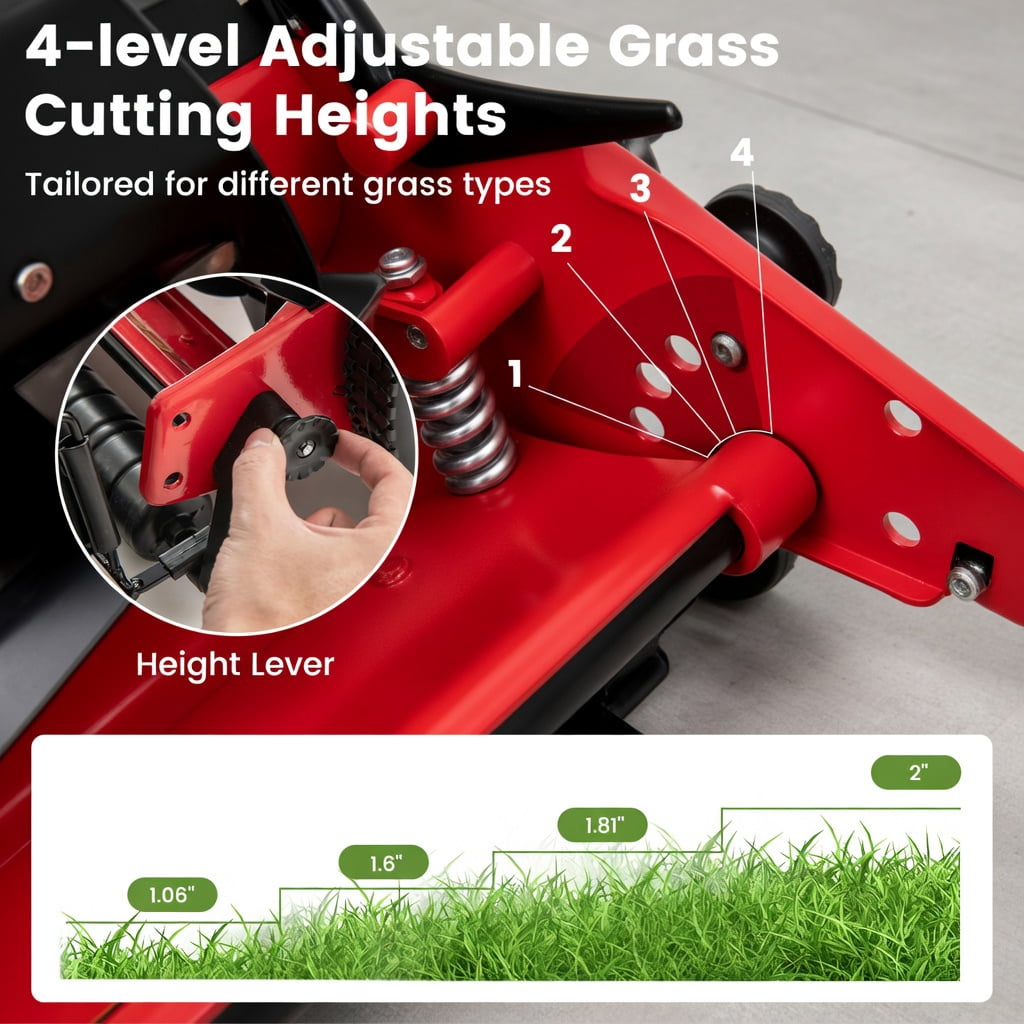 Yardi Yarda 14 Inch Push Lawn Mower with 5 Steel Blades and Grass Catcher Bag (Red, 14 in) ccr71
