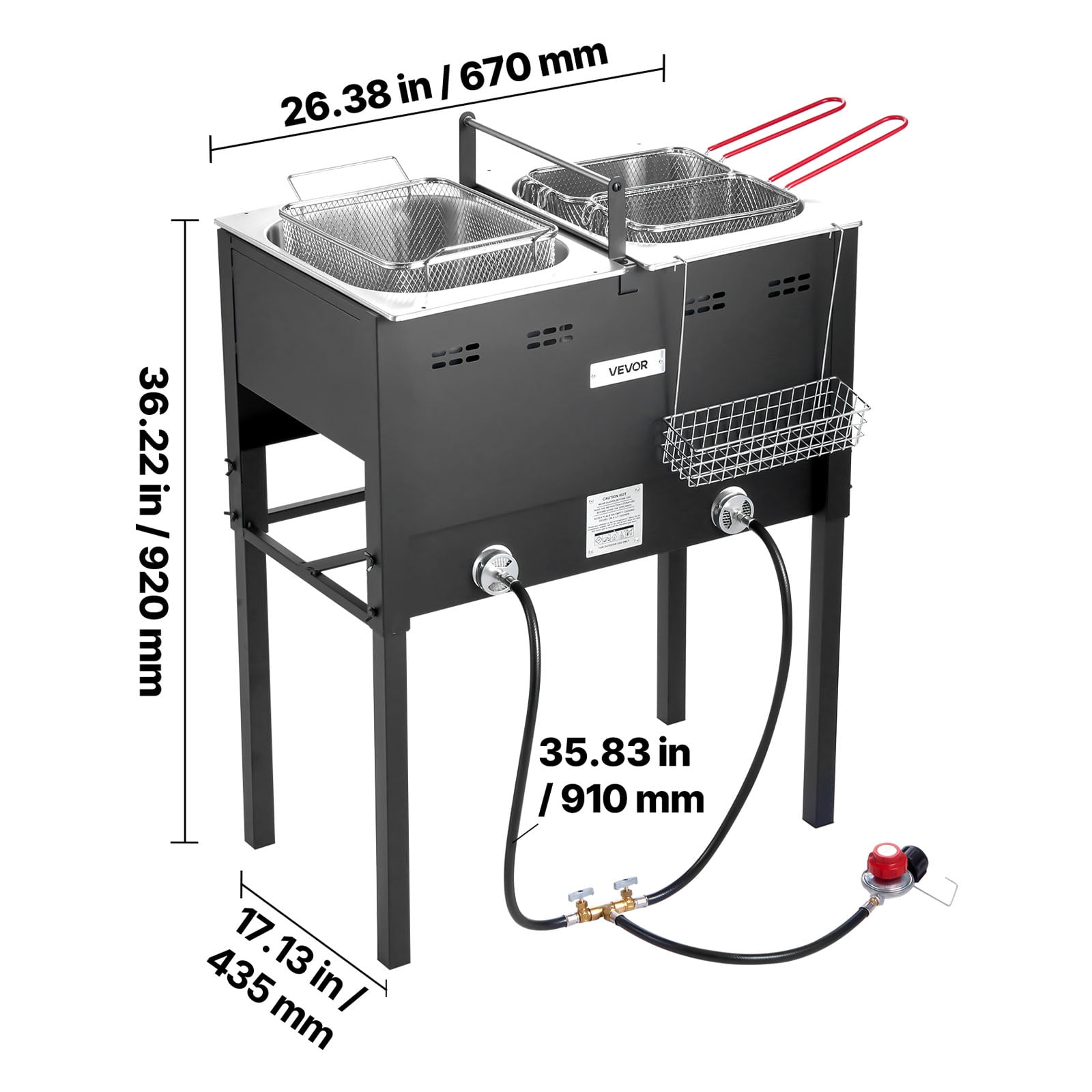 VEVOR Outdoor Propane Deep Fryer, Dual-Tank Commercial Fish Cooker with 3 Baskets and Thermometer (Black, 32 QT) kfzyn