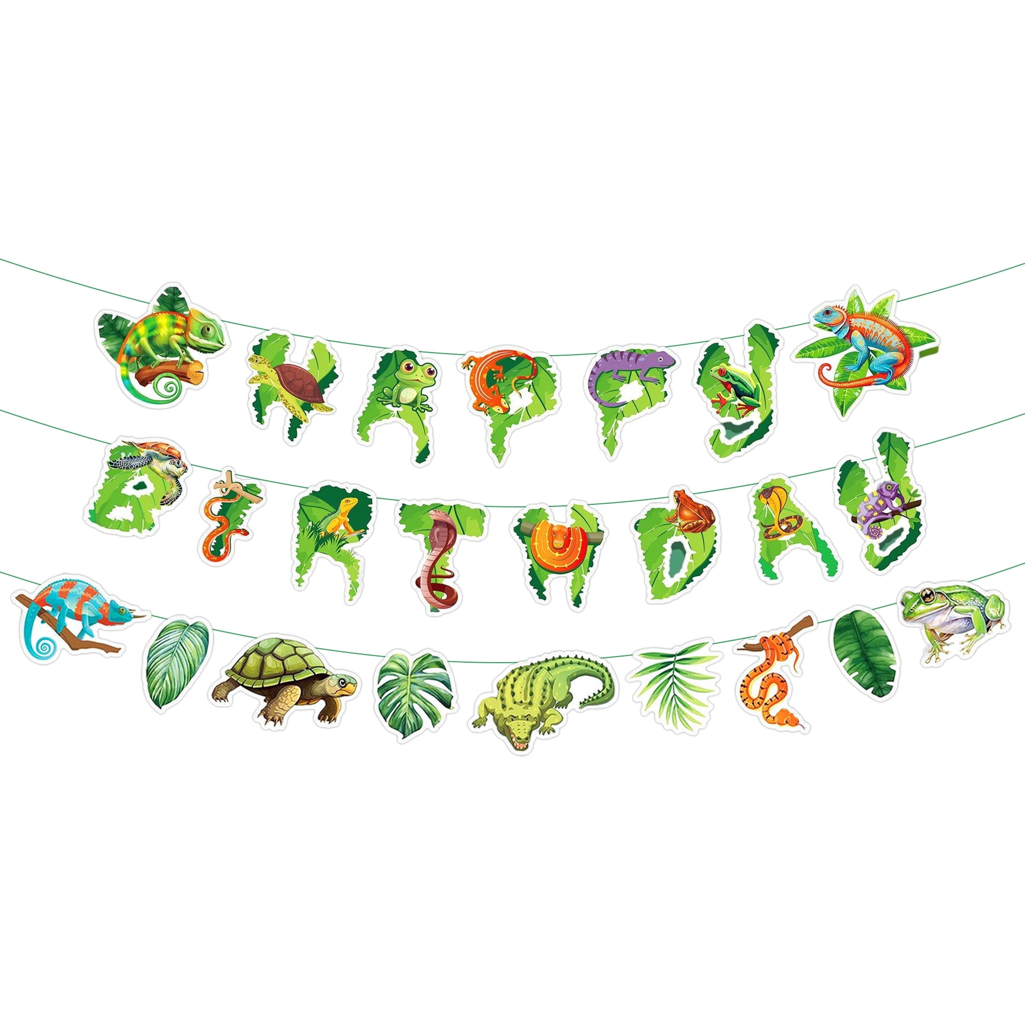 Bach And Boozy Reptile Birthday Banner Jungle Animal Theme Party Decorations (Green, 7.2 ft) hc150