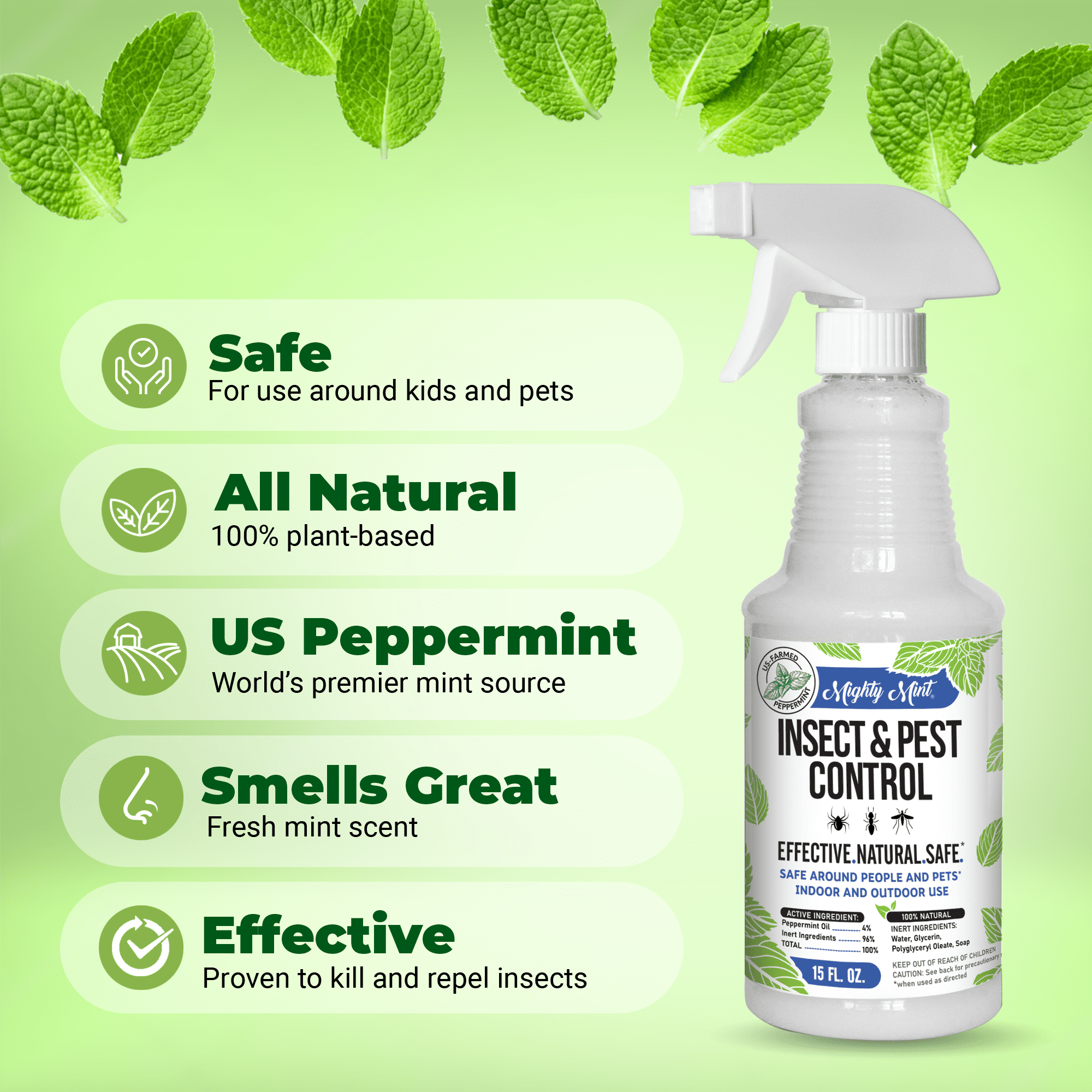 Mighty Mint Peppermint Oil Insect Repellent Spray (Plant-Based, Indoor & Outdoor Bug Control) (15 fl oz) ifg7p