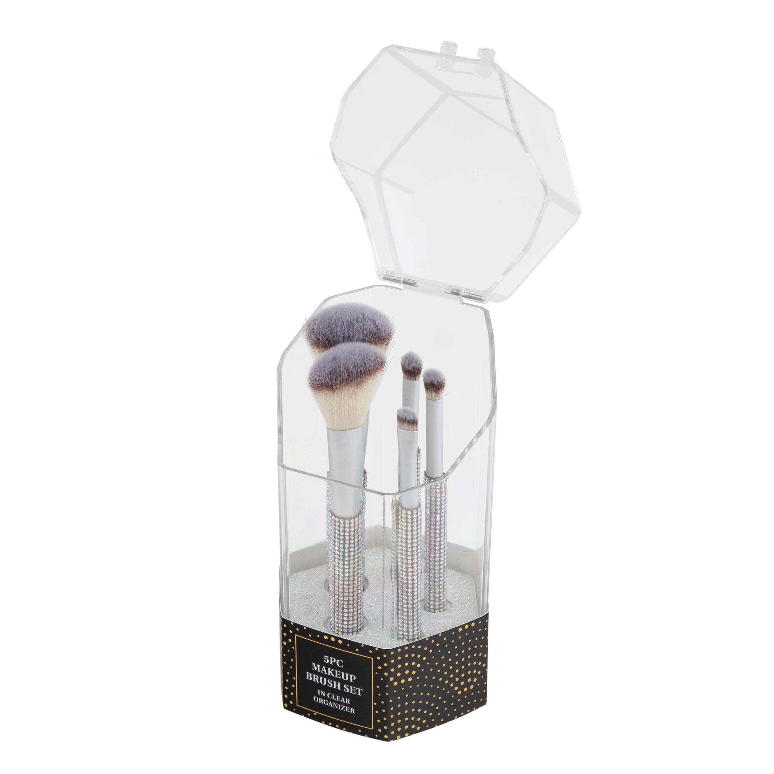 Candie Couture Bling Makeup Brush Set with Storage Holder (Silver, 5 Piece) 4qkbz