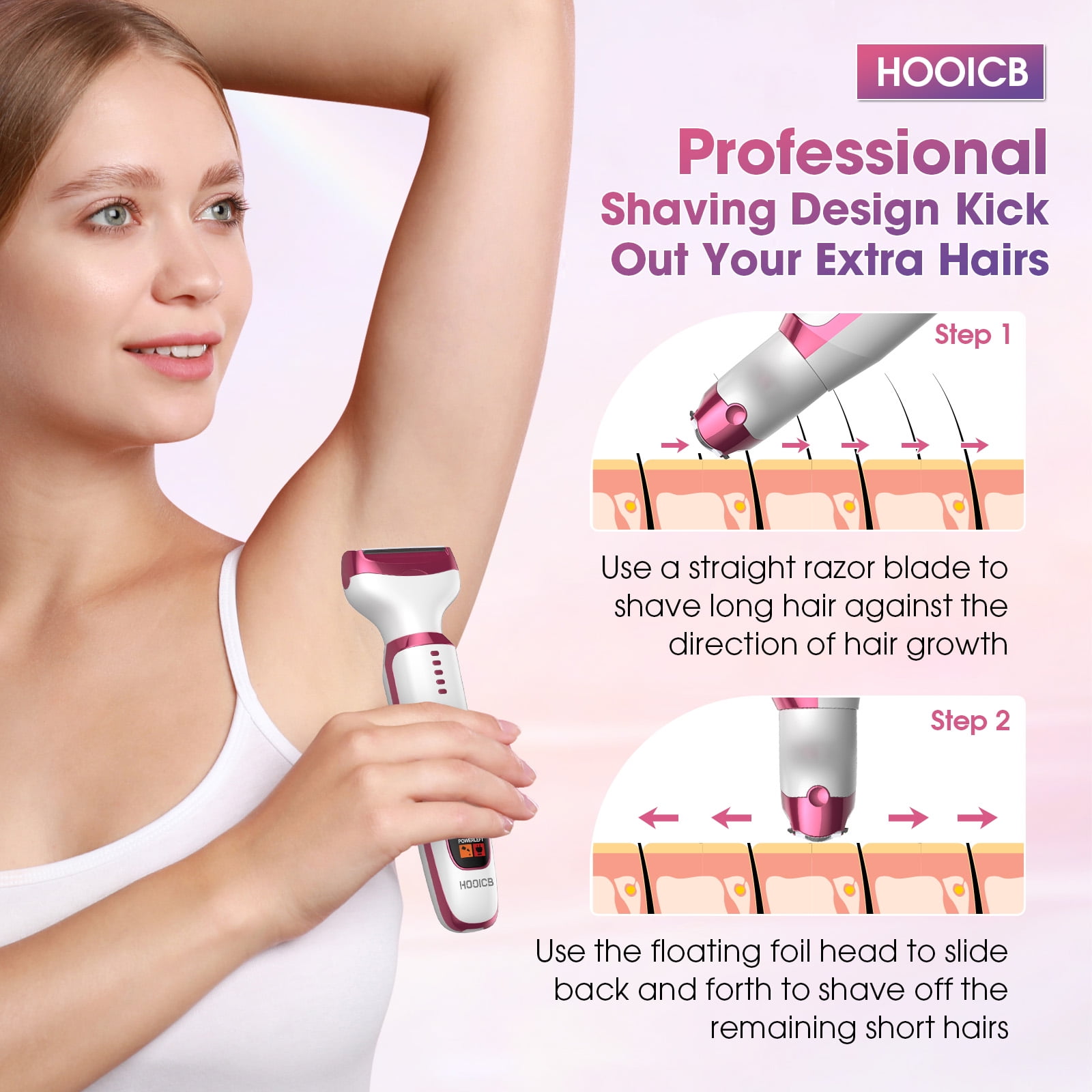 HOOICB Electric Razor for Women, 5-in-1 Rechargeable Cordless Bikini Trimmer and Hair Removal Set (Pink) 629pr