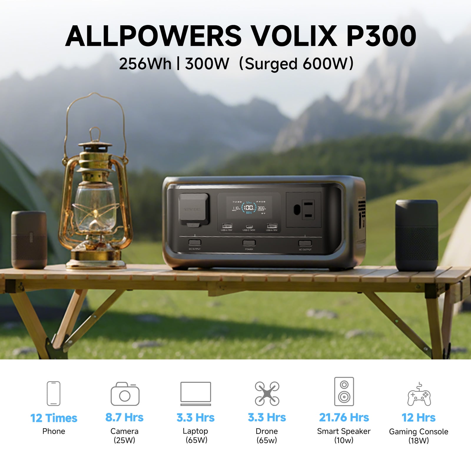 ALLPOWERS P300 Portable Power Station with 100W ETFE Solar Panel (Black, 256Wh) l0p0p