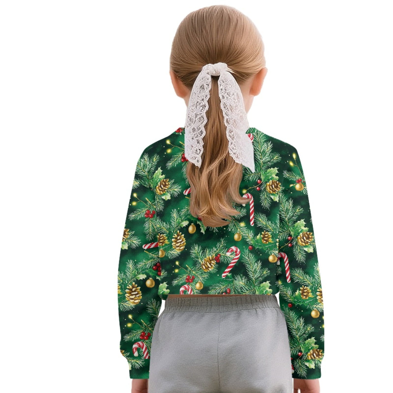 Xoenoiee Girls Christmas Print Cropped Sweatshirt Long Sleeve Pullover (Multi, 7-8 Years) mxjtx