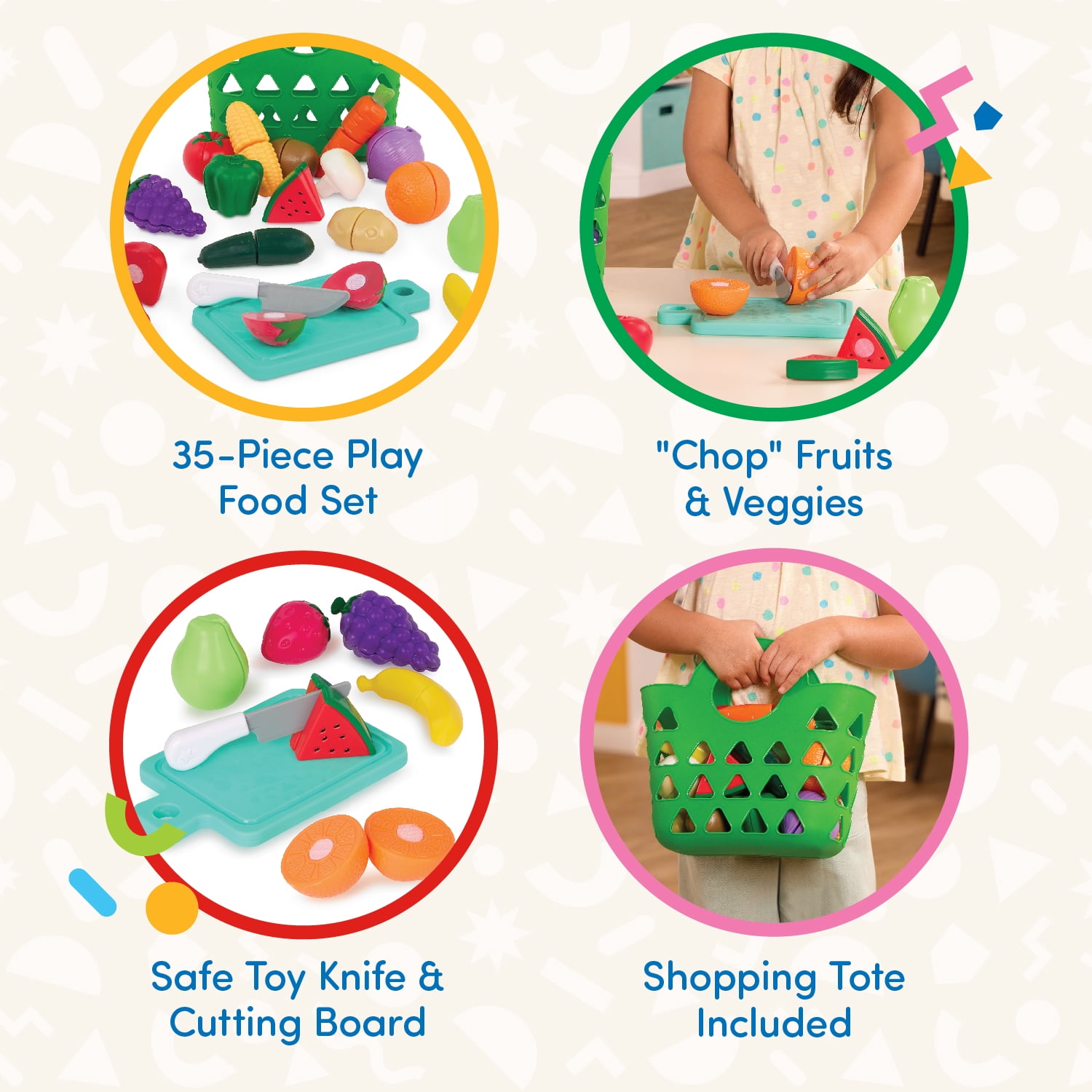 Battat Market Chop & Prep Play Food Set with Cutting Board and Knife (Multicolor, 35-Piece Set) q7s46