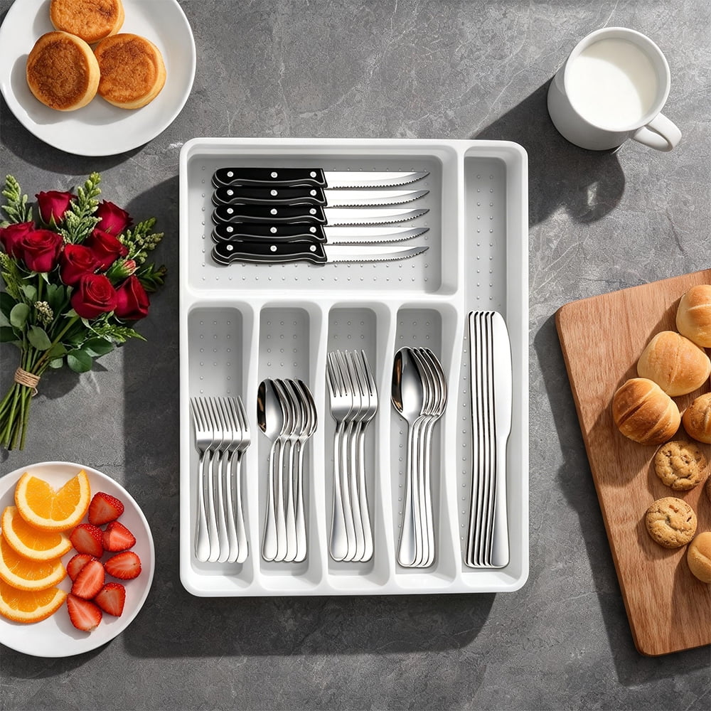 Kosbon 49-Piece Stainless Steel Flatware Set with Drawer Organizer (Service for 8, Silver) gxed7