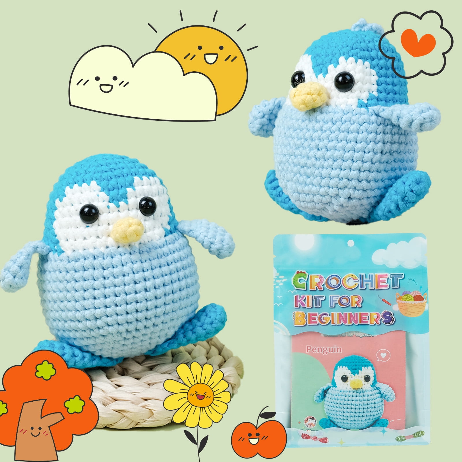 Tpzfurit Penguin Crochet Kit for Beginners, DIY Craft Activity Set with Yarn, Hook, and Instructions (1 Set) m2hhh