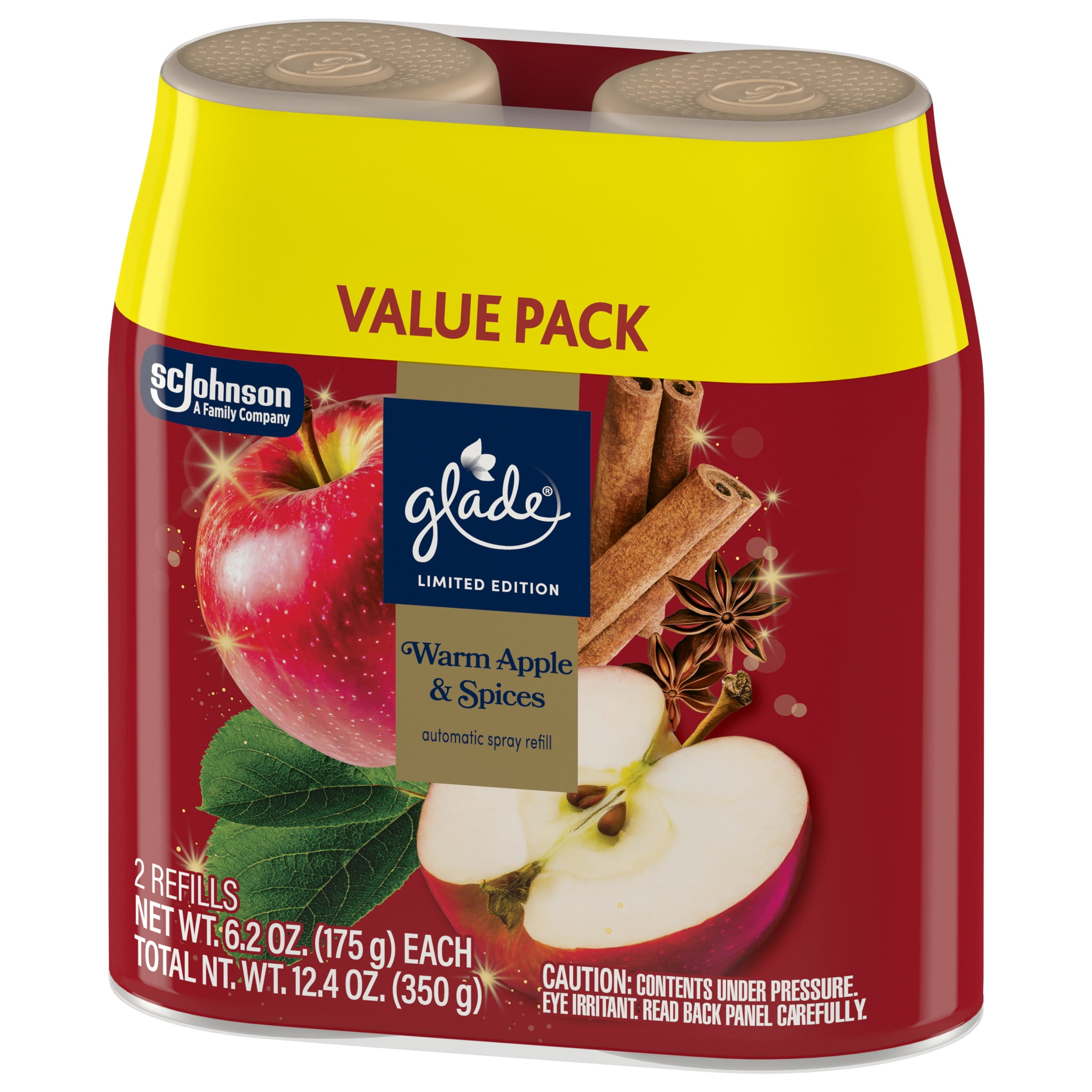 Glade Automatic Spray Air Freshener Refill, Warm Apple & Spices, Long-Lasting Fragrance (6.2 oz, 2 Count) 98xa4