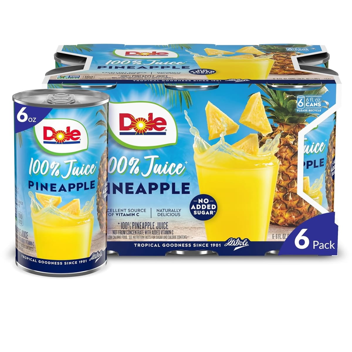 Dole All Natural Pineapple Juice, Refreshing Fruit Drink (6 fl oz, 6 Count) iv0vs
