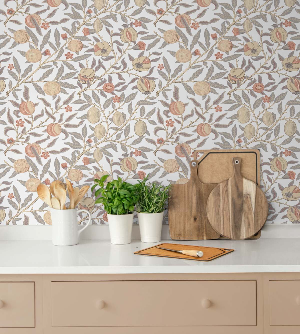 NextWall Pomegranate Peel and Stick Wallpaper (Daydream Grey & Melon, 20.9 in. W x 18 ft. L) e75d9