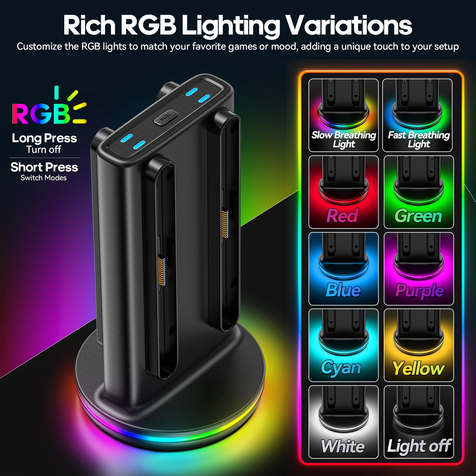 Kytok Switch 2 Joy-Con Charging Dock Station with Magnetic Bi-Directional Design and 9 RGB Lighting Modes (4-in-1) 0094x