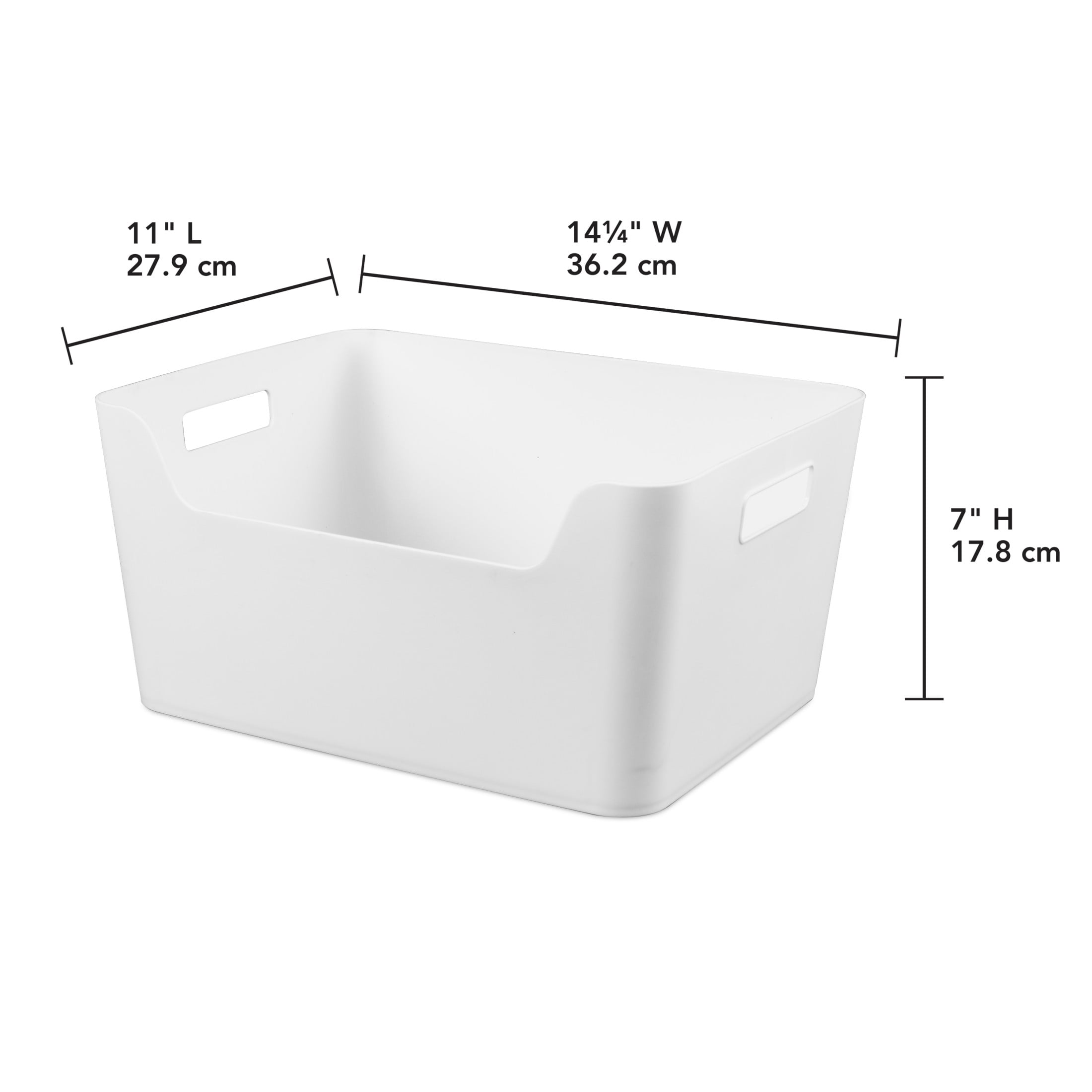 Mainstays X-Large Easy Access Storage Bin, Open Front Plastic Organizer (White, 3 Pack, 14.25 in x 11 in x 7 in) o76ym