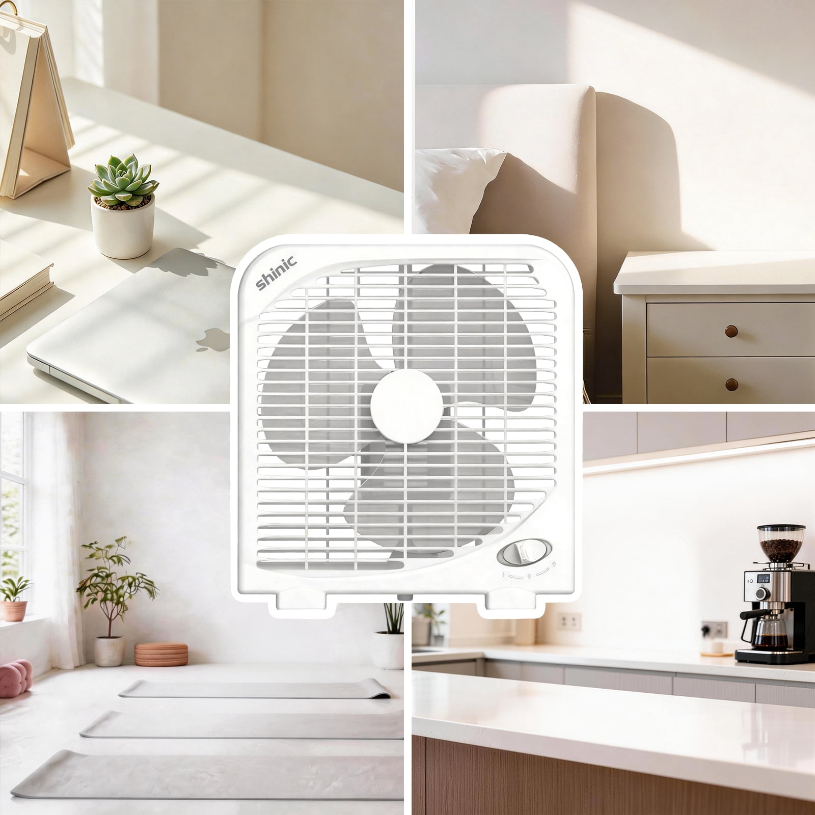 Shinic 9-inch Tabletop Box Fan, Portable Cooling Fan with 2-Speed Control (White, 9 in) 27cz3