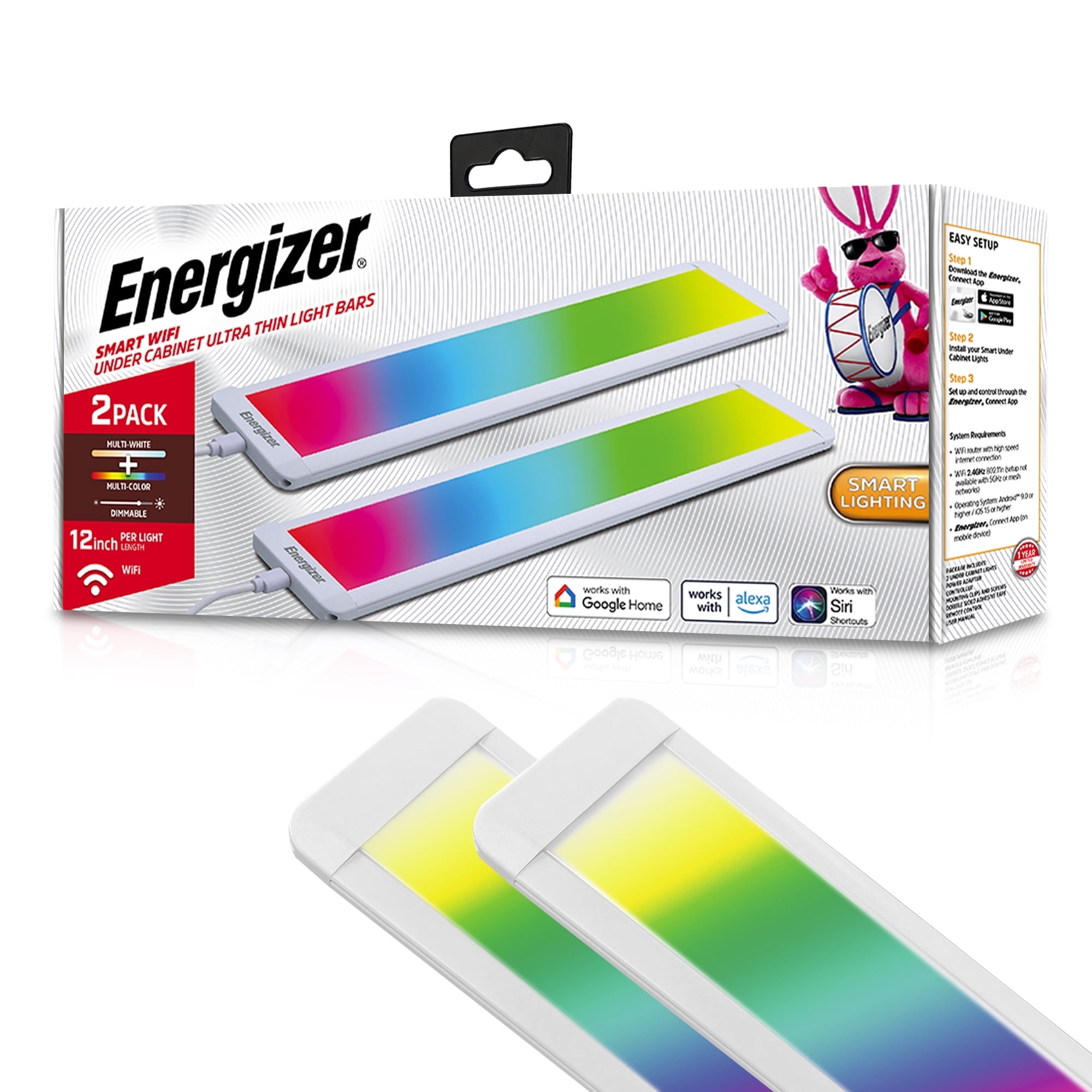 Energizer Smart Under Cabinet LED Light Bars with RGB and Multi-White Lighting (White, 2-Pack, 12 in) jane3