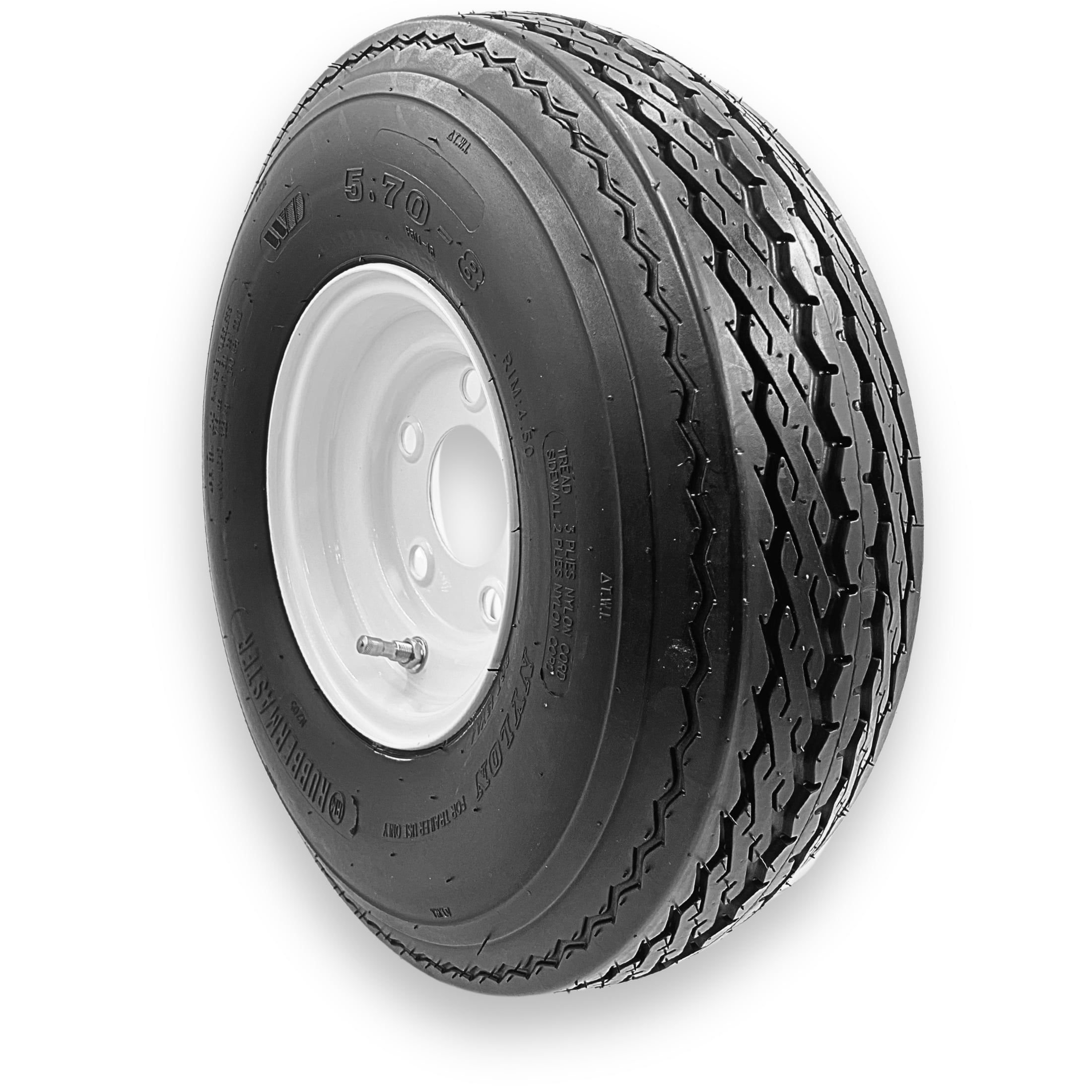 RubberMaster 5.70-8 6 Ply Highway Rib Tire and Wheel Assembly (5 on 4.5 Bolt Pattern, White) ple3w