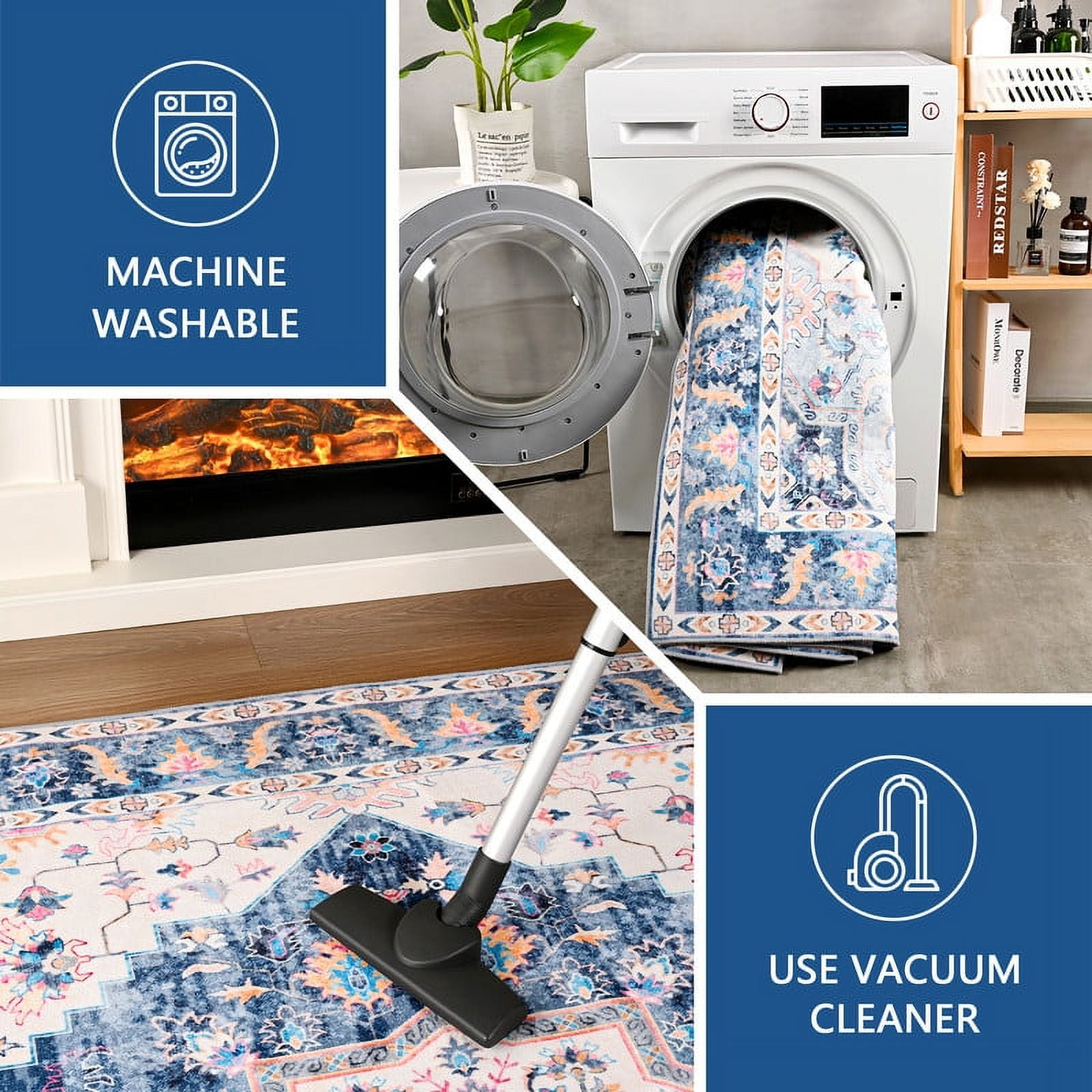 TWINNIS Vintage Boho Area Rug, Washable Non-Slip Floral Carpet for Living Room and Bedroom (Blue, 4 ft x 6 ft) 4glbv