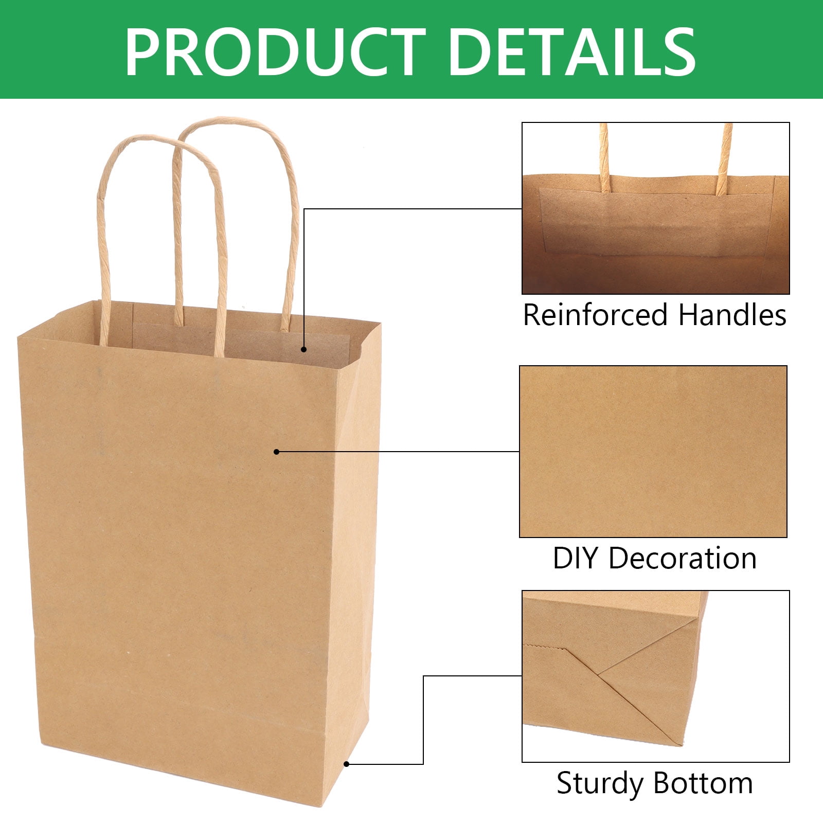Hengbo Kraft Paper Gift Bags with Handles, Durable Retail Shopping Bags for Party Favors (Brown, 30 Pack, 5.9 x 3.1 x 8.2 in) kbllt