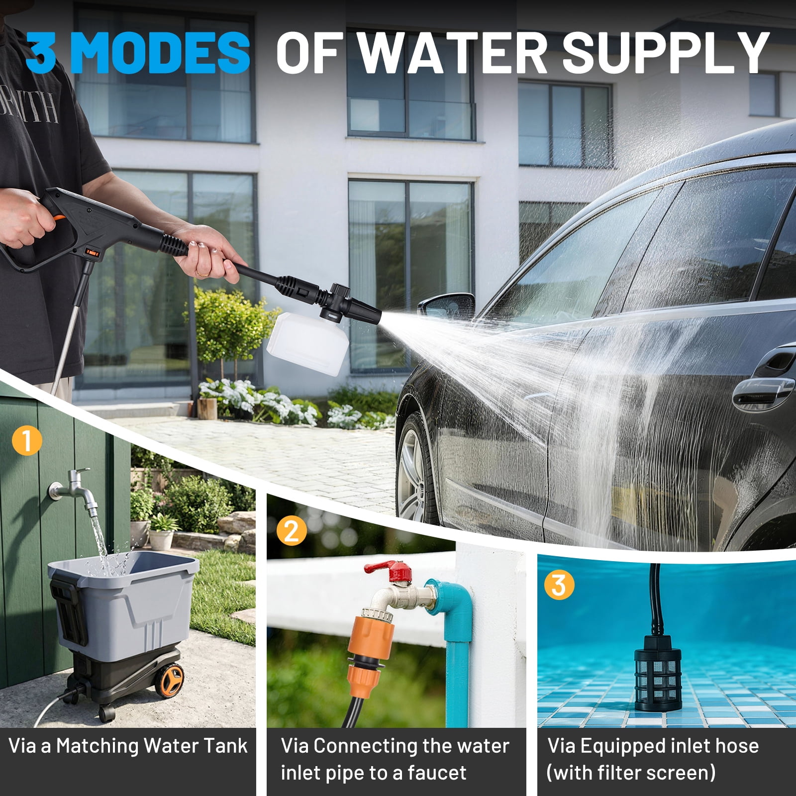SPEEDWOW 2000PSI Cordless Pressure Washer with 7.2 Gal Water Tank and 16 ft Hose (Black, 14 lb) avkg5