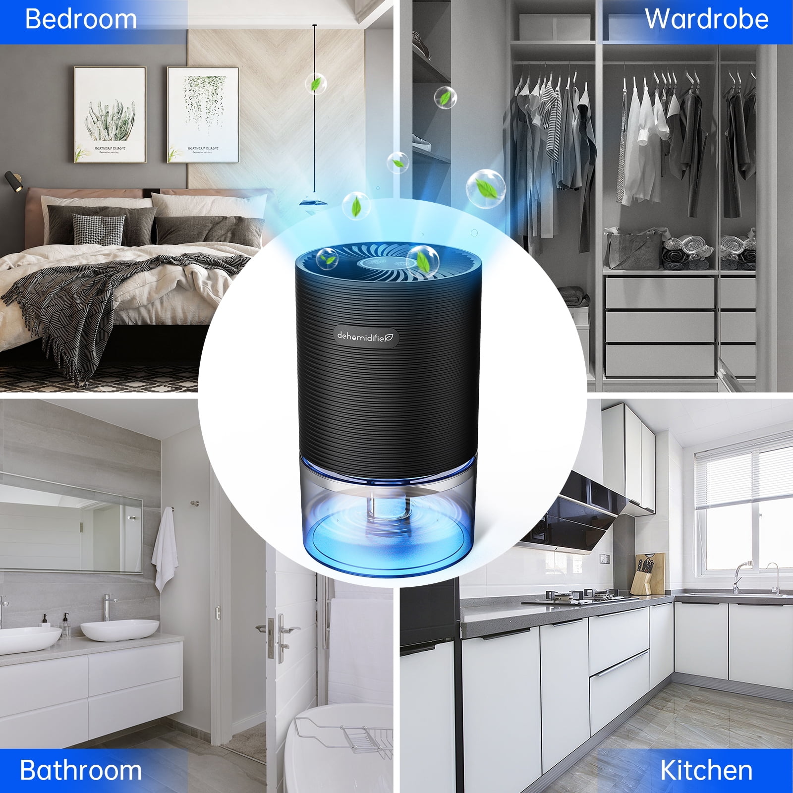 ALROCKET Small Dehumidifier for Bedroom, Quiet Moisture Extractor with Auto-Off and 7-Color LED Light (Black, 27 oz) 6iinc