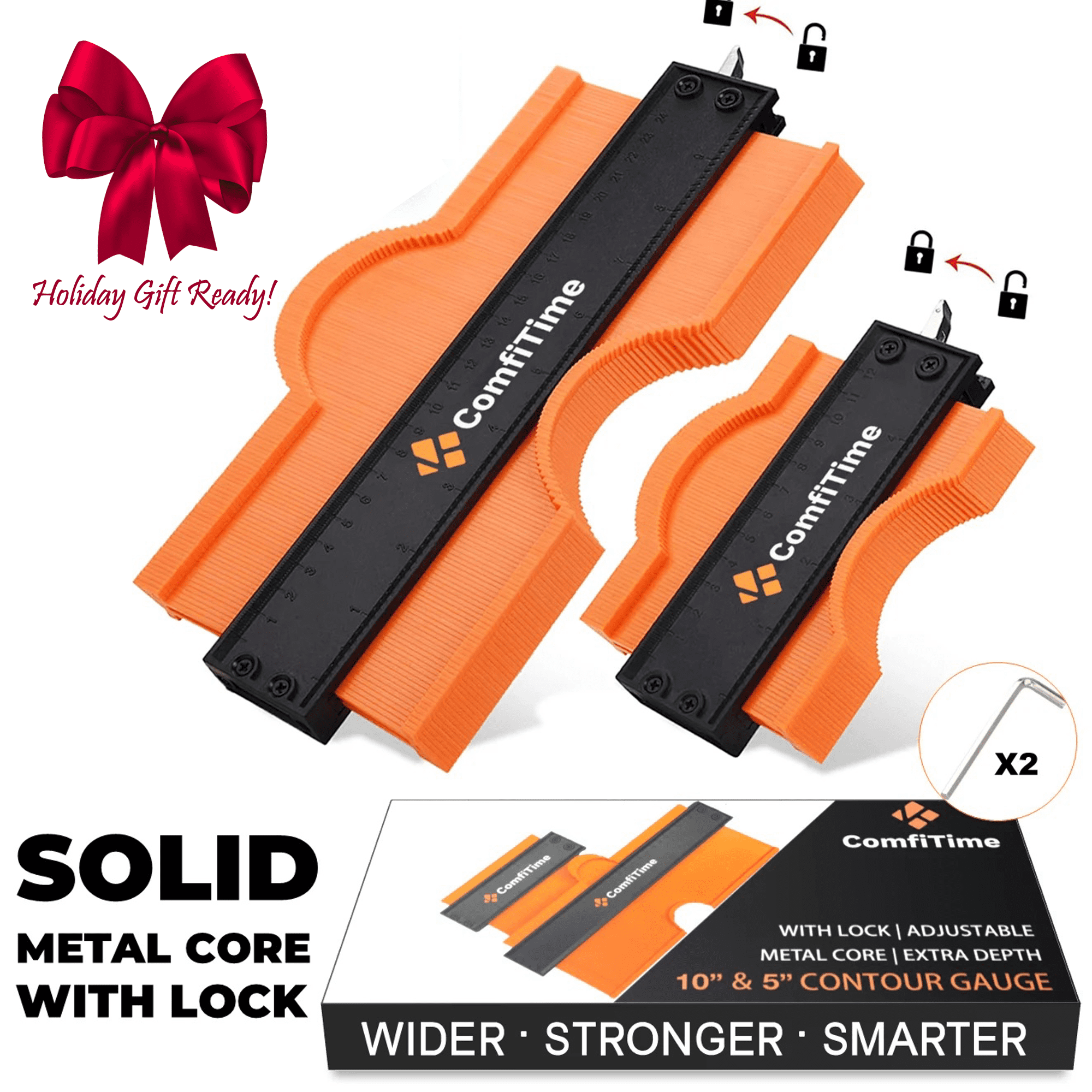 ComfiTime Contour Gauge Profile Tool with Lock (2-Pack, 10 in and 5 in, Orange) icunf