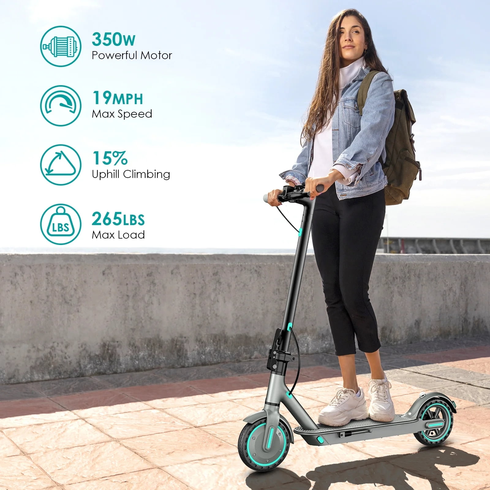 COCOMILA Electric Scooter for Adults, Portable Folding Commuter Scooter with 350W Motor, 19MPH Max Speed, 20-Mile Range (Blue, 8.5 in Tires) hv96w