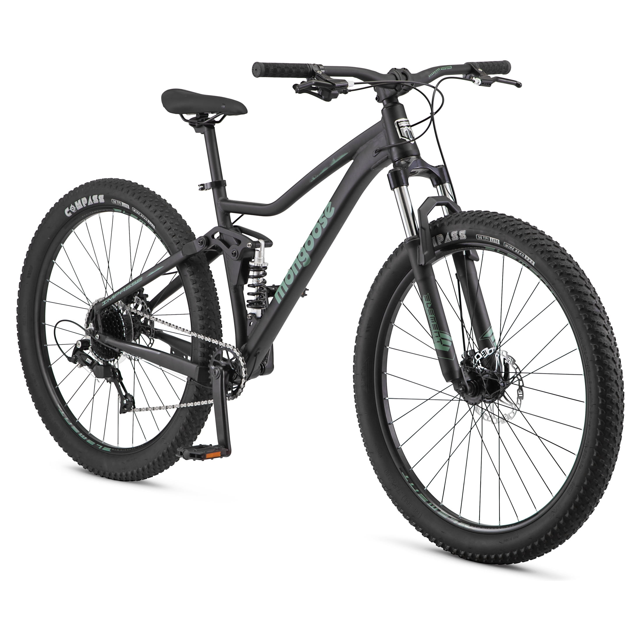 Mongoose Impasse Mountain Bike, Durable Aluminum Frame, All-Terrain Trail Performance (Matte Black, 27.5 in) qyg7j
