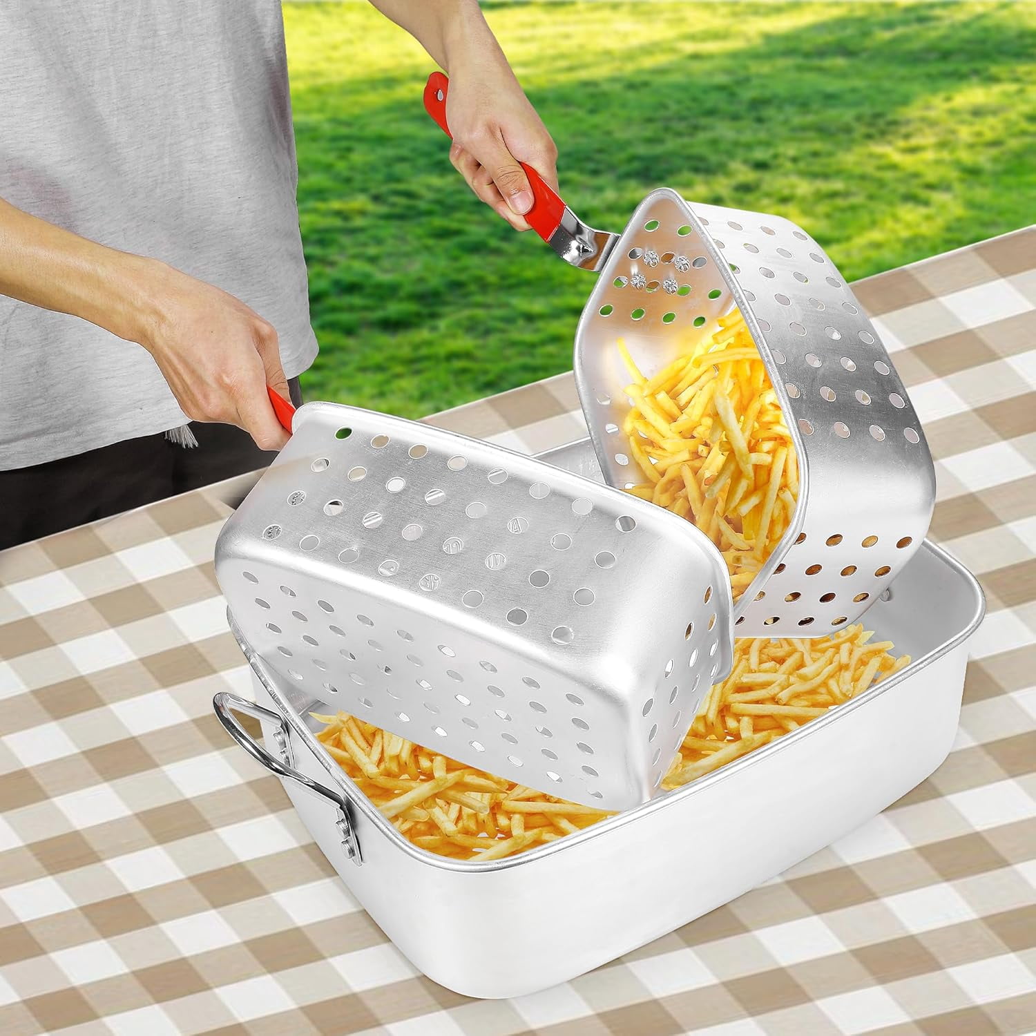 OT1808 Propane Deep Fryer with 18 qt Square Aluminum Pot (Dual Fry Baskets, Outdoor Cooking, Includes Thermometer) n07o9
