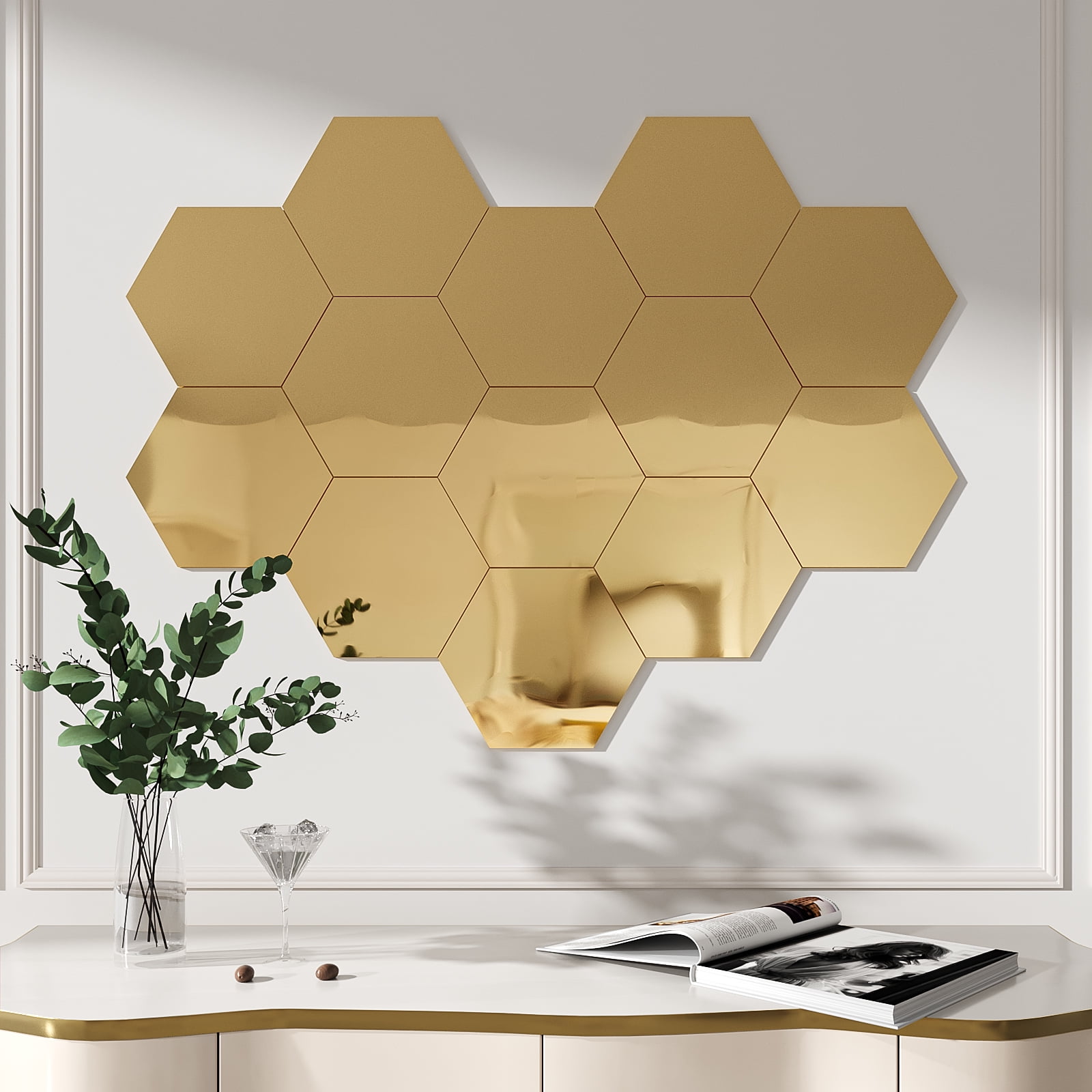 VEELIKE Glossy Metallic Gold Mirror Adhesive Vinyl Roll, Peel and Stick Chrome Wallpaper for Furniture and Crafts (15.7 in x 118 in) qm6z7