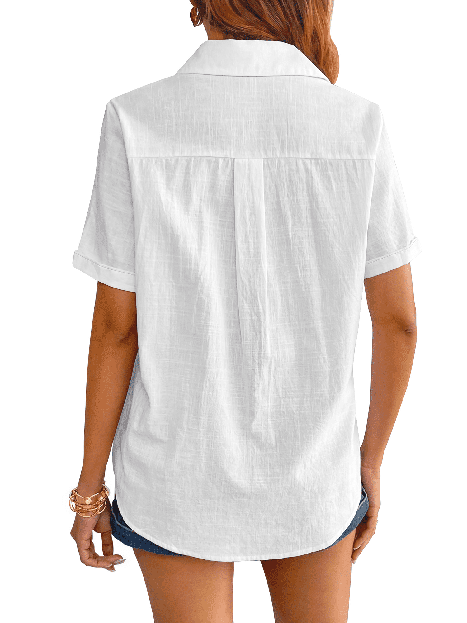 Fantaslook Womens Button Down Shirt Short Sleeve Collared Blouse with Pocket (White, XL) xnbm6