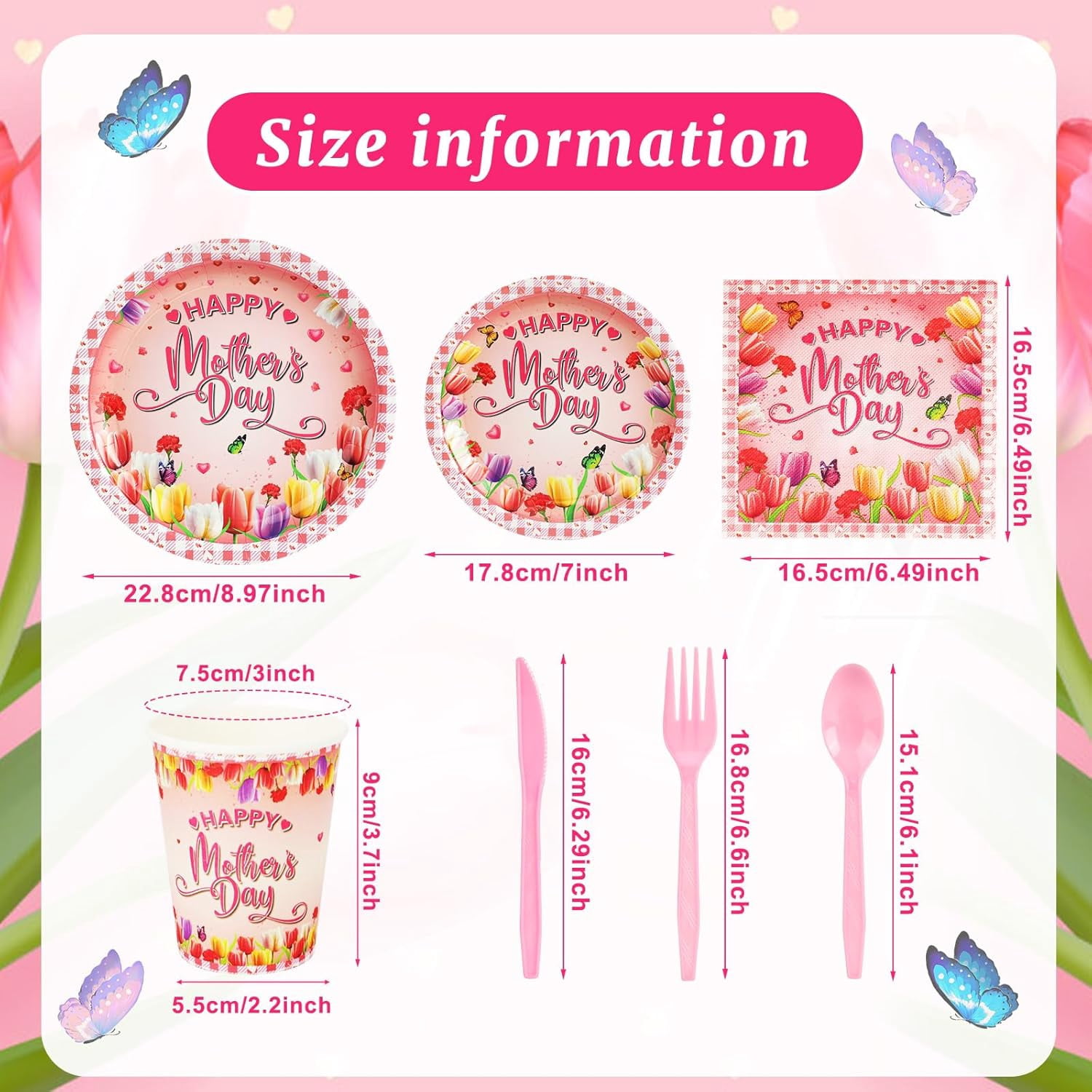 HOWAF Mother's Day Disposable Tableware Set, Floral Party Supplies for 20 Guests (Pink, 116 Piece) goy6w
