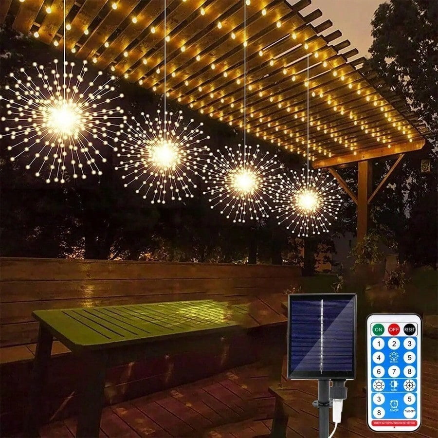 Generic Solar Hanging Firework Lights 480 LED Outdoor Starburst Sphere Fairy Lights (White, 4 Pack) 5l1nn