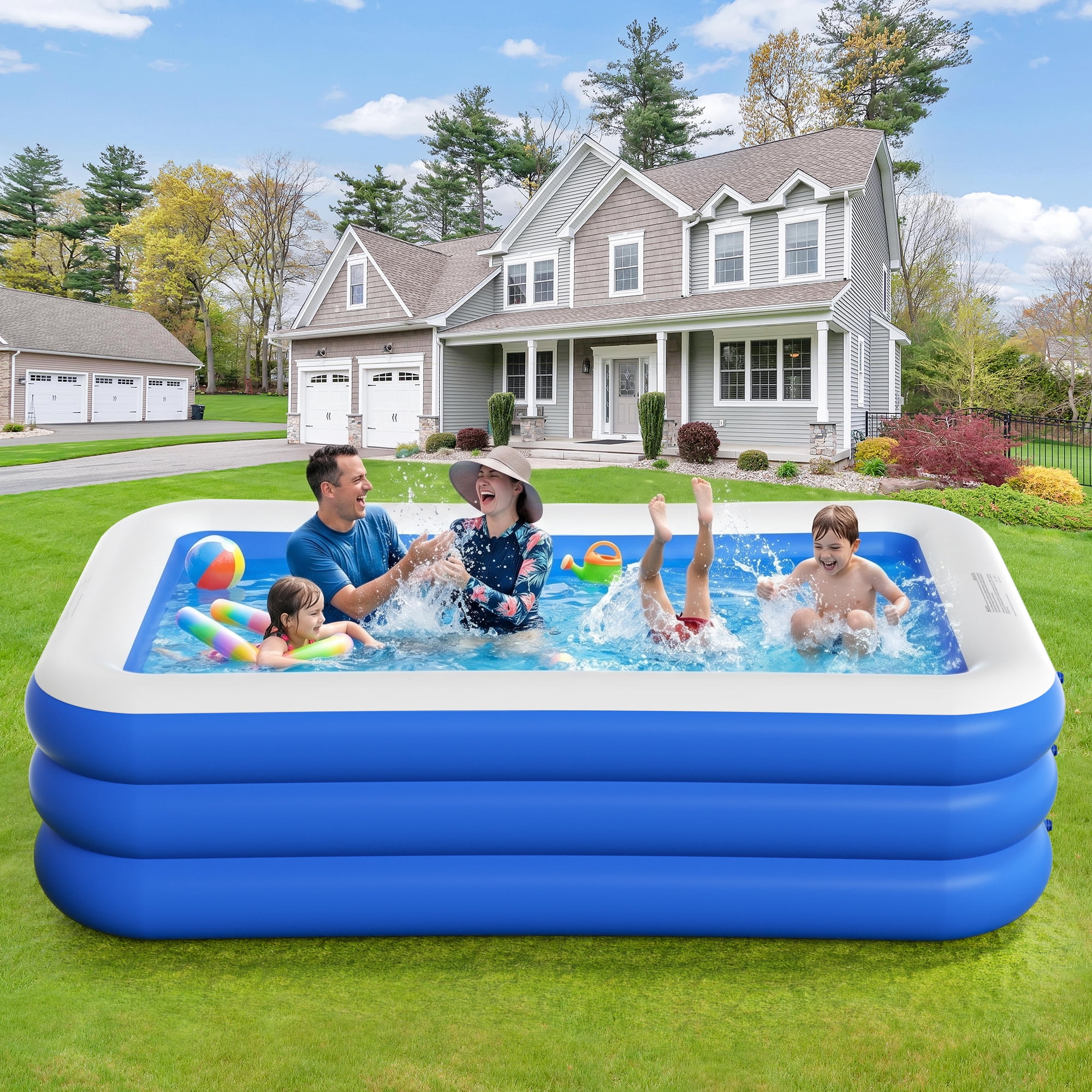 GVDV Inflatable Swimming Pool for Kids and Adults, Durable Backyard Family Pool (Blue, 9.83 x 5.97 x 1.67 ft) gpsth