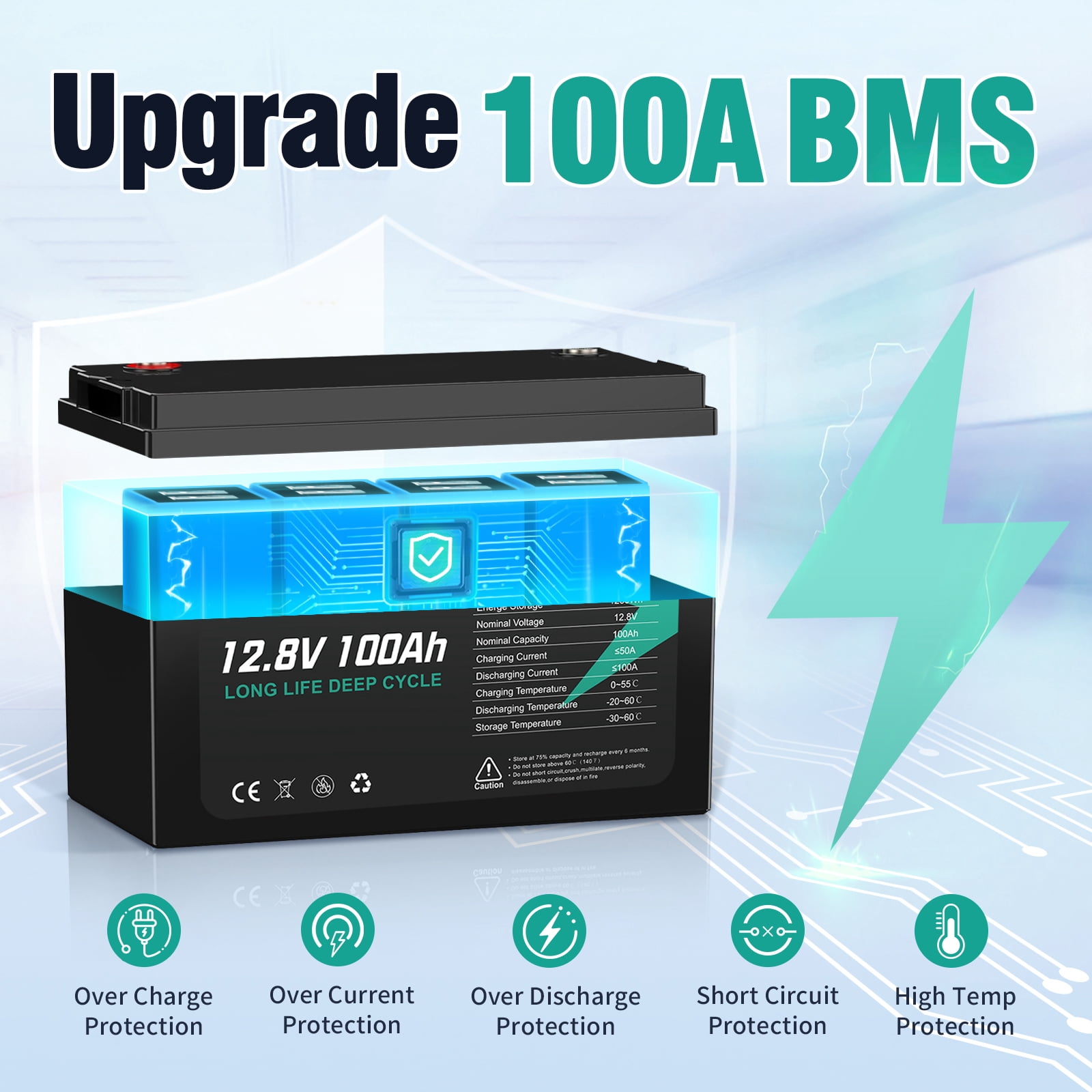Enegitech 12V 100Ah LiFePO4 Lithium Battery with 100A BMS for RV, Solar, and Marine (12.9 x 6.7 x 8.5 in) rgzia