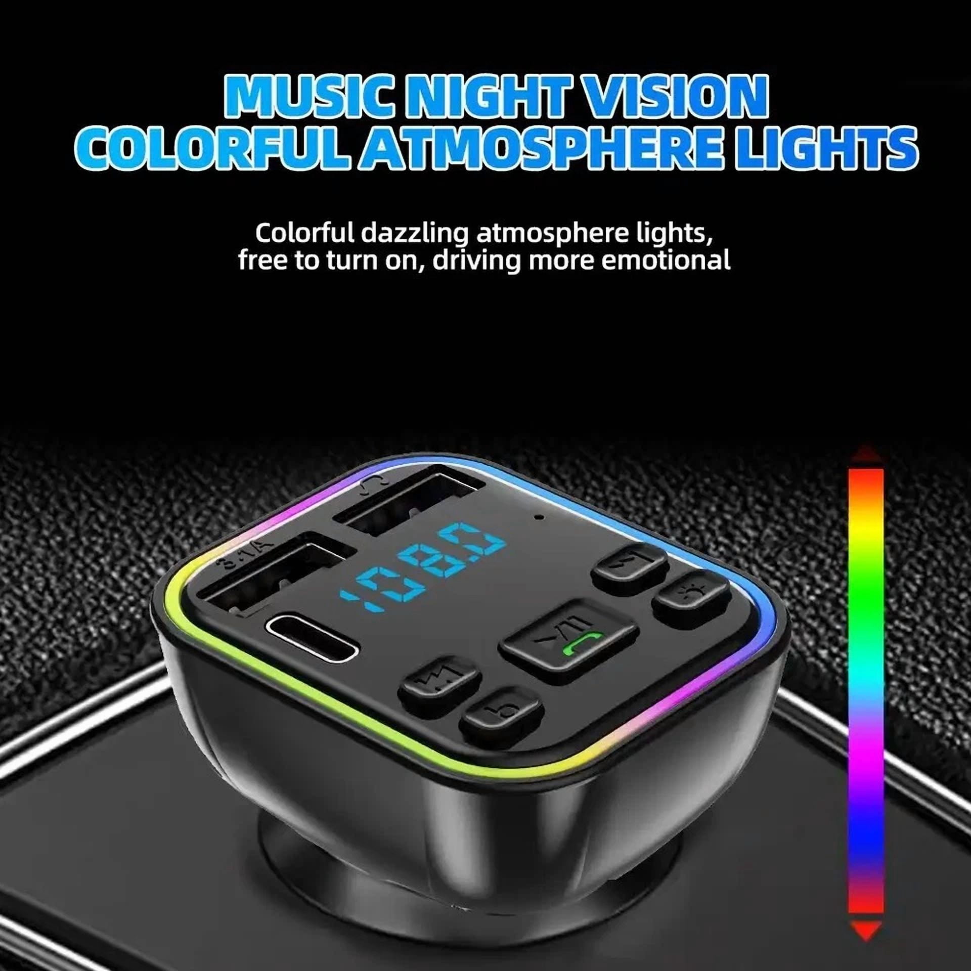 Rhea Car Bluetooth 5.0 FM Transmitter with PD Type-C and Dual USB 3.1A Fast Charger (Black, 1 Pack) pdfj4