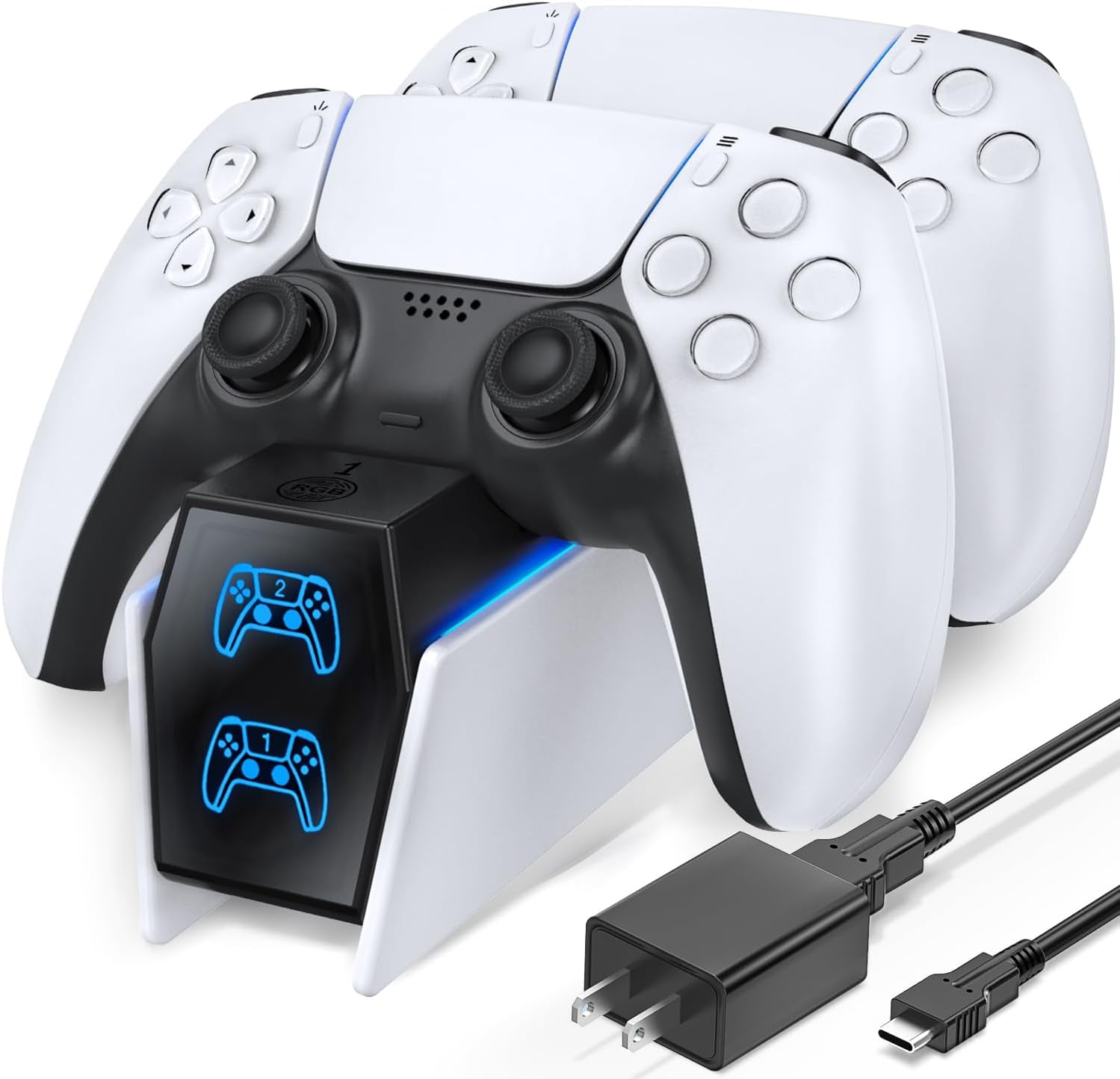 Kytok PS5 Controller Charging Station Dual Dock with Fast AC Adapter (White, 1 Pack) 9b8fq