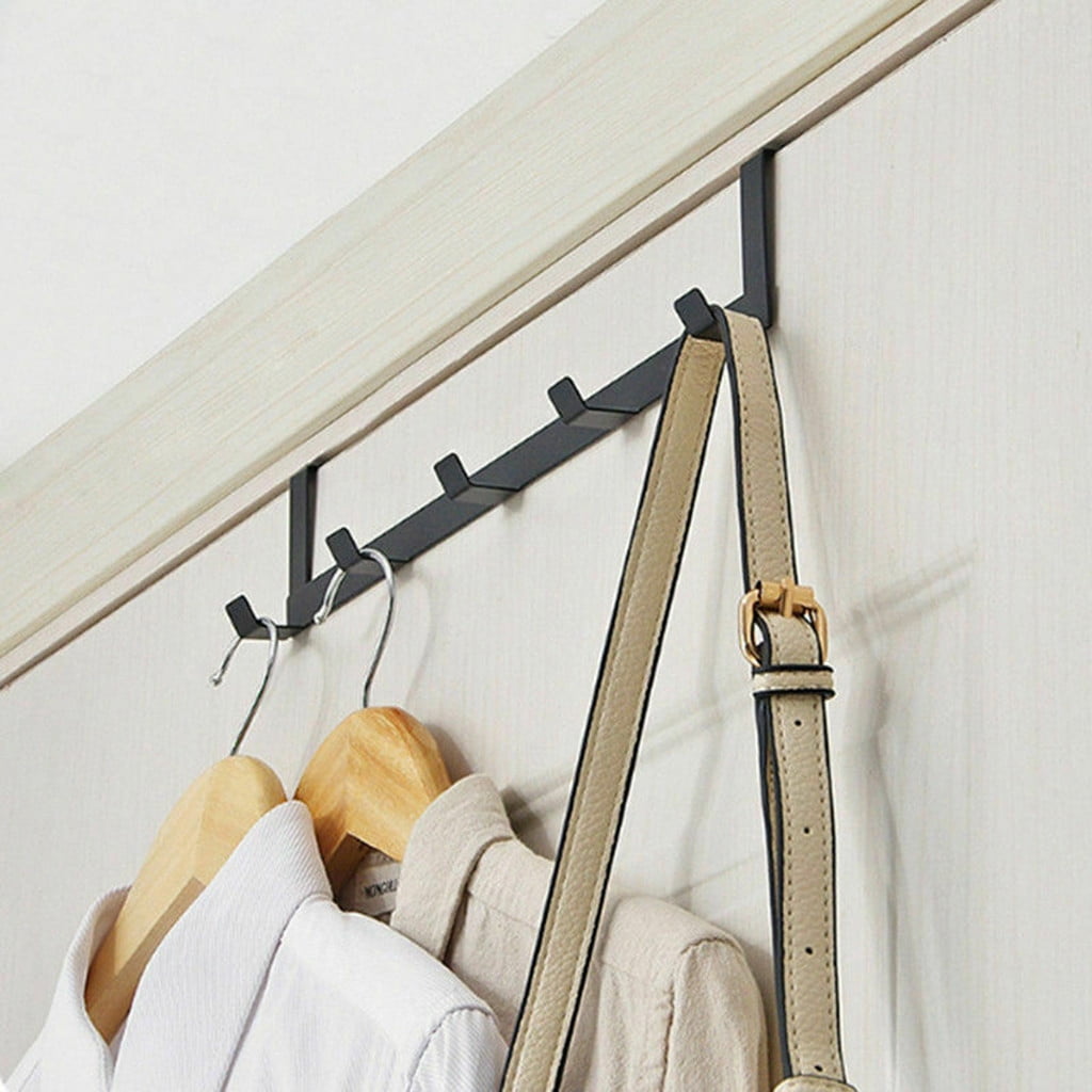 Lingouzi Over The Door Towel Rack with 5 Hooks, Heavy-Duty Metal Organizer for Bathroom and Bedroom (Black, 1.77 in) 86zcj