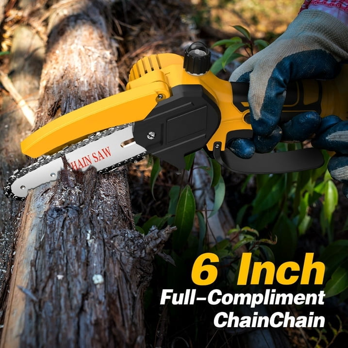Yannovus 8-Inch Electric Pole Saw with 2 Batteries, 2-in-1 Cordless Chainsaw with 5.4 ft Extension Pole (Yellow, 8 in) vbusx