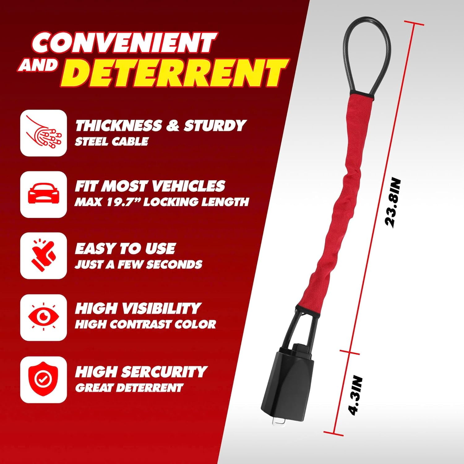 FIRESHEL Universal Steering Wheel Anti-Theft Lock, Heavy-Duty Steel Cable Security Device for Cars, SUVs, and Trucks (19.7 in) 0ybqk