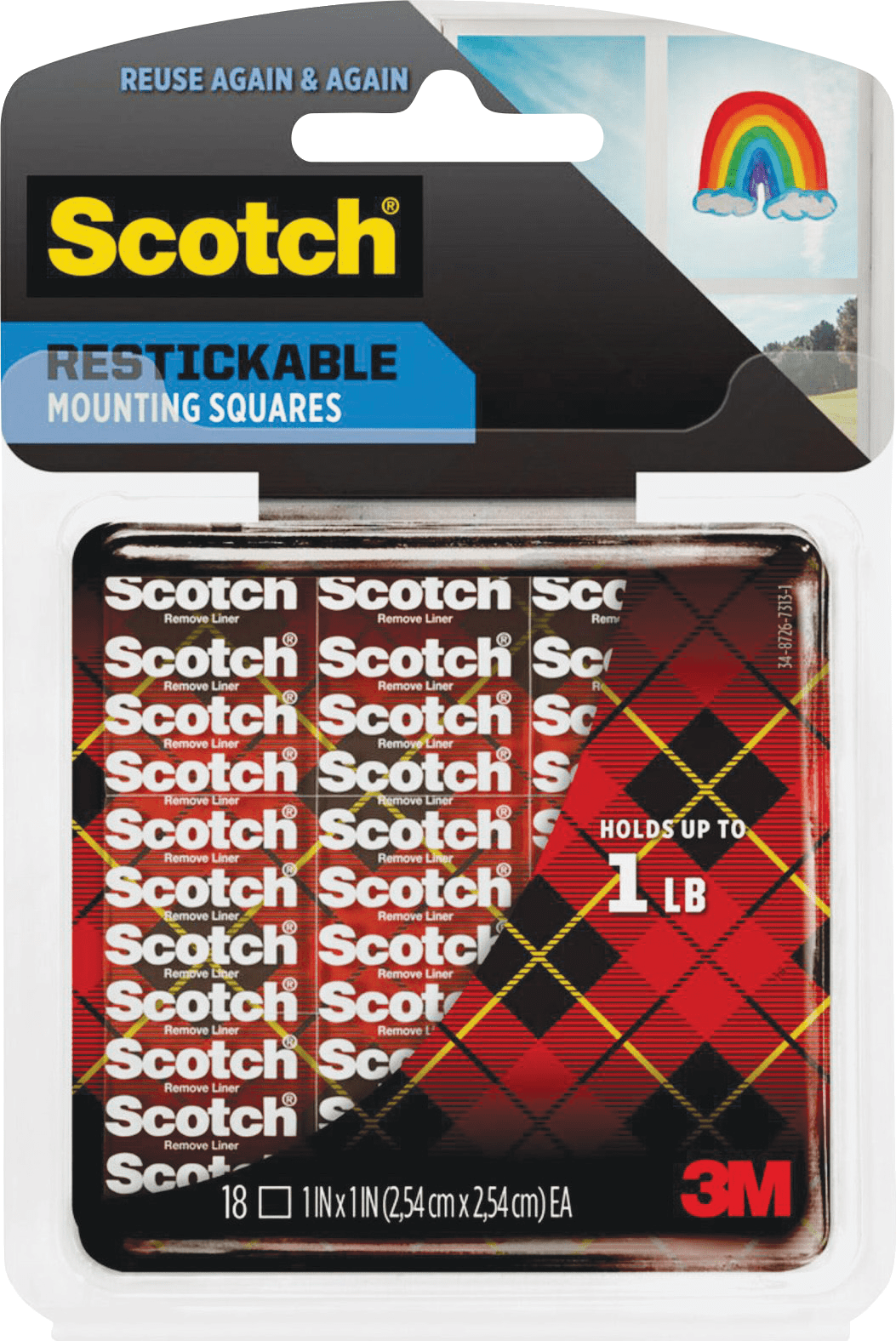 Scotch Restickable Mounting Squares, Double-Sided Adhesive for Home and Office (Clear, 18 Count) pybmj