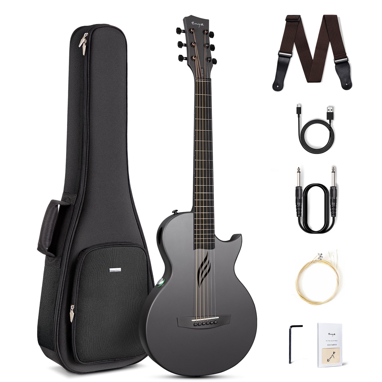 Enya NOVA Go SP1 Carbon Fiber Acoustic Electric Guitar with Smart AcousticPlus System (Black, 35 in) mf12q