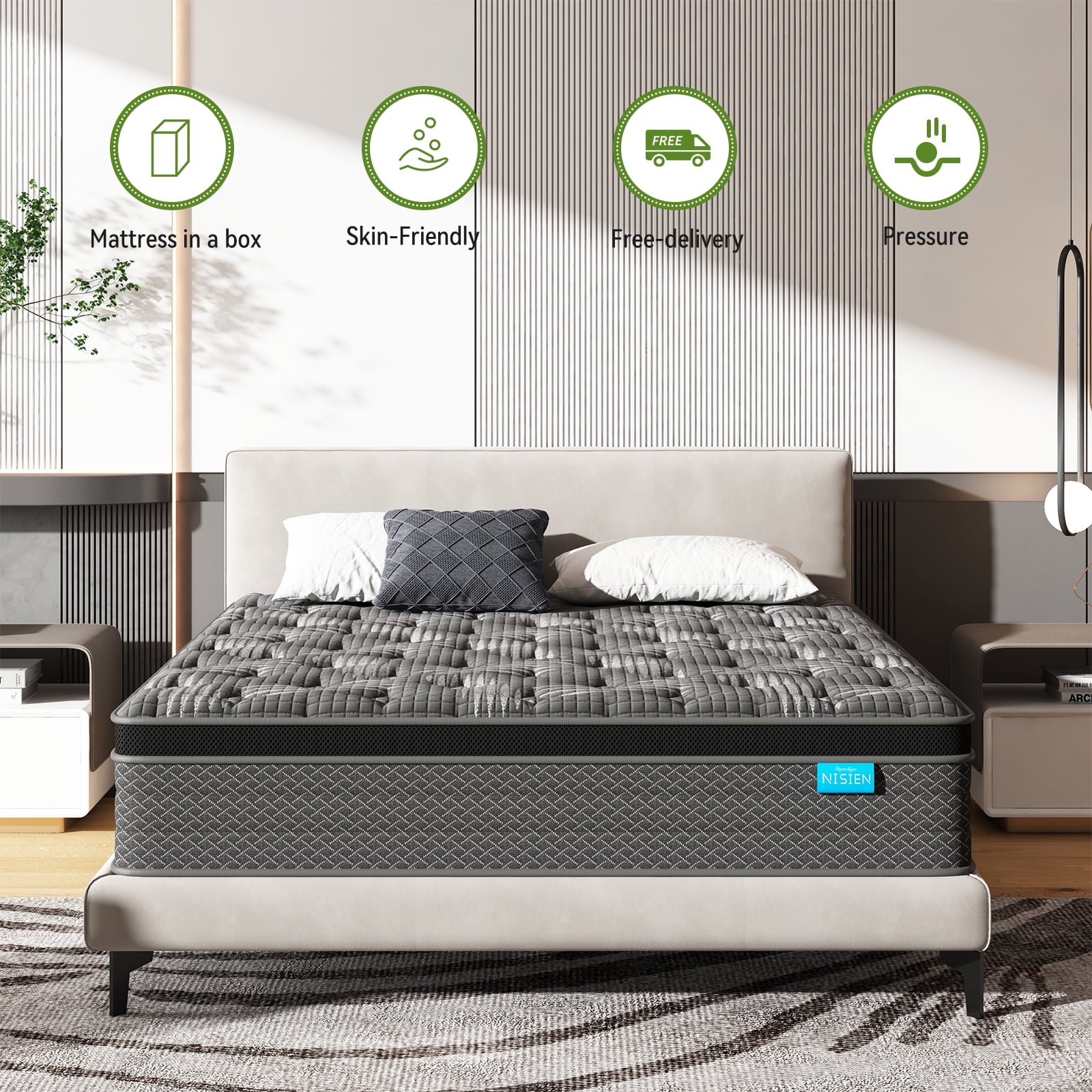 Nisien Queen Hybrid Mattress, Gel Memory Foam and Pocket Spring Innerspring Mattress for Pressure Relief (Medium Firm, 60 in x 80 in x 12 in) 9ch0p