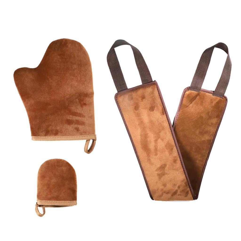 yotijay Self Tanning Back Applicator Mitt Set for Streak-Free Sunless Lotion and Mousse Application (Brown, 2-Piece Set) 123by