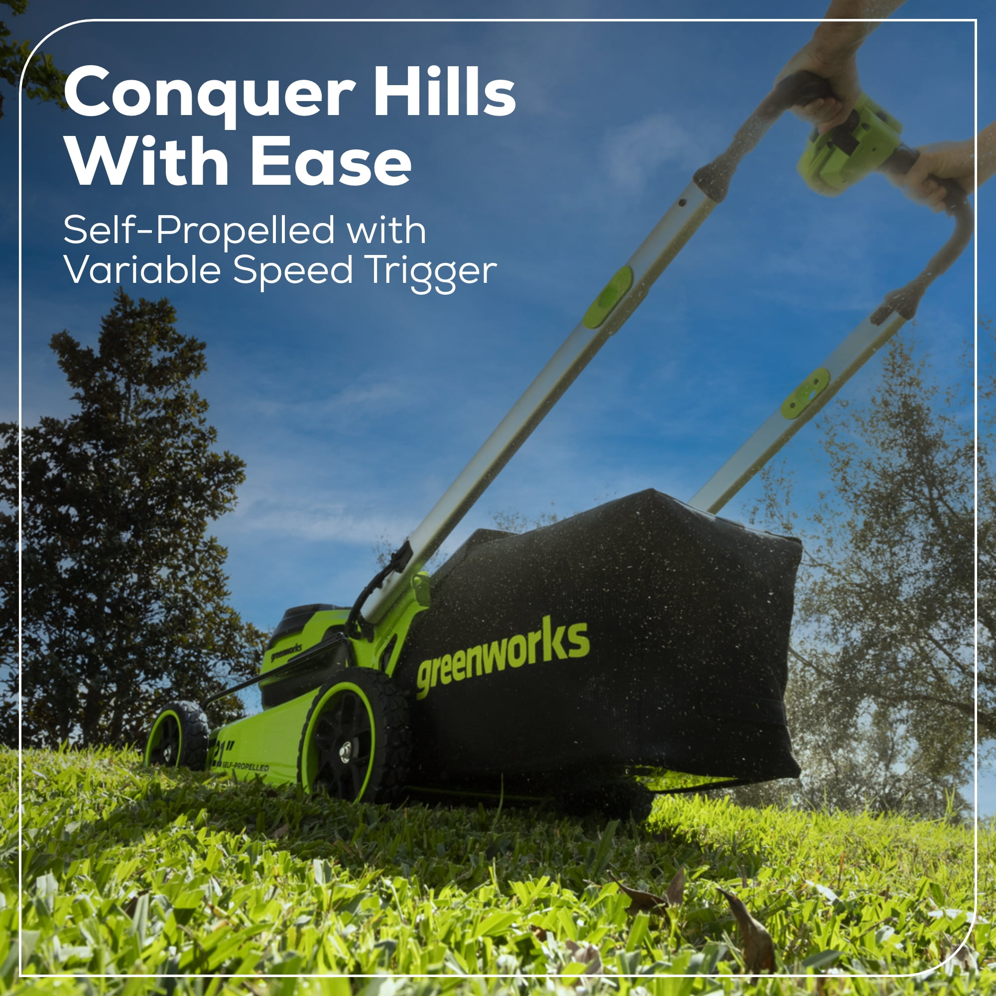 Greenworks 60V 21 in Self-Propelled Lawn Mower with (2) 5.0 Ah Batteries and Rapid Charger (Green, 21 in) hnp67