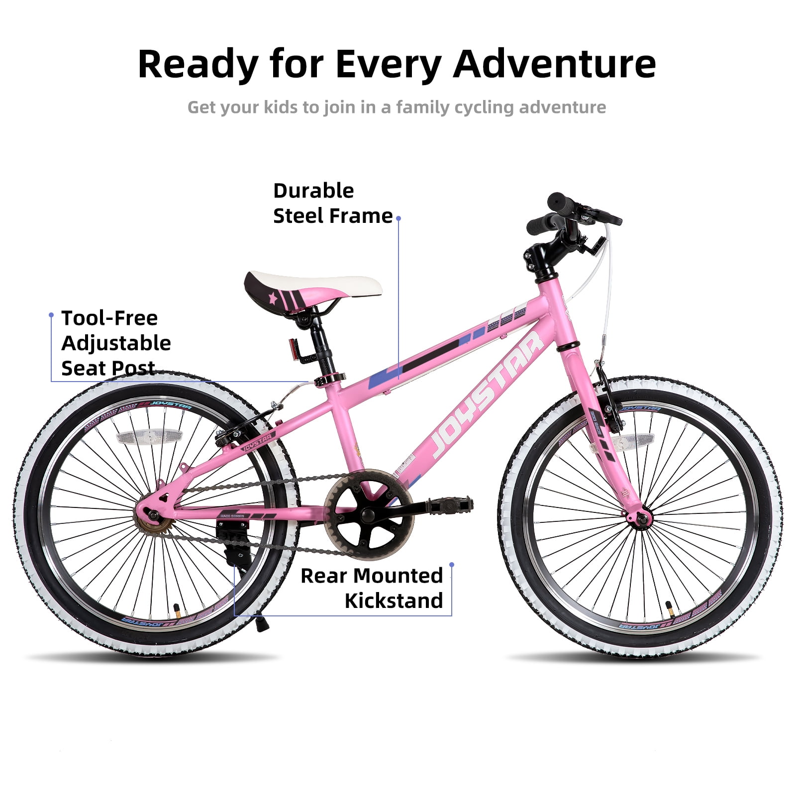 Joystar Lubbock Kids Mountain Bike, Hardtail Bicycle for Boys and Girls, Durable Steel Frame with Knobby Tires (White, 20 in) vplf0